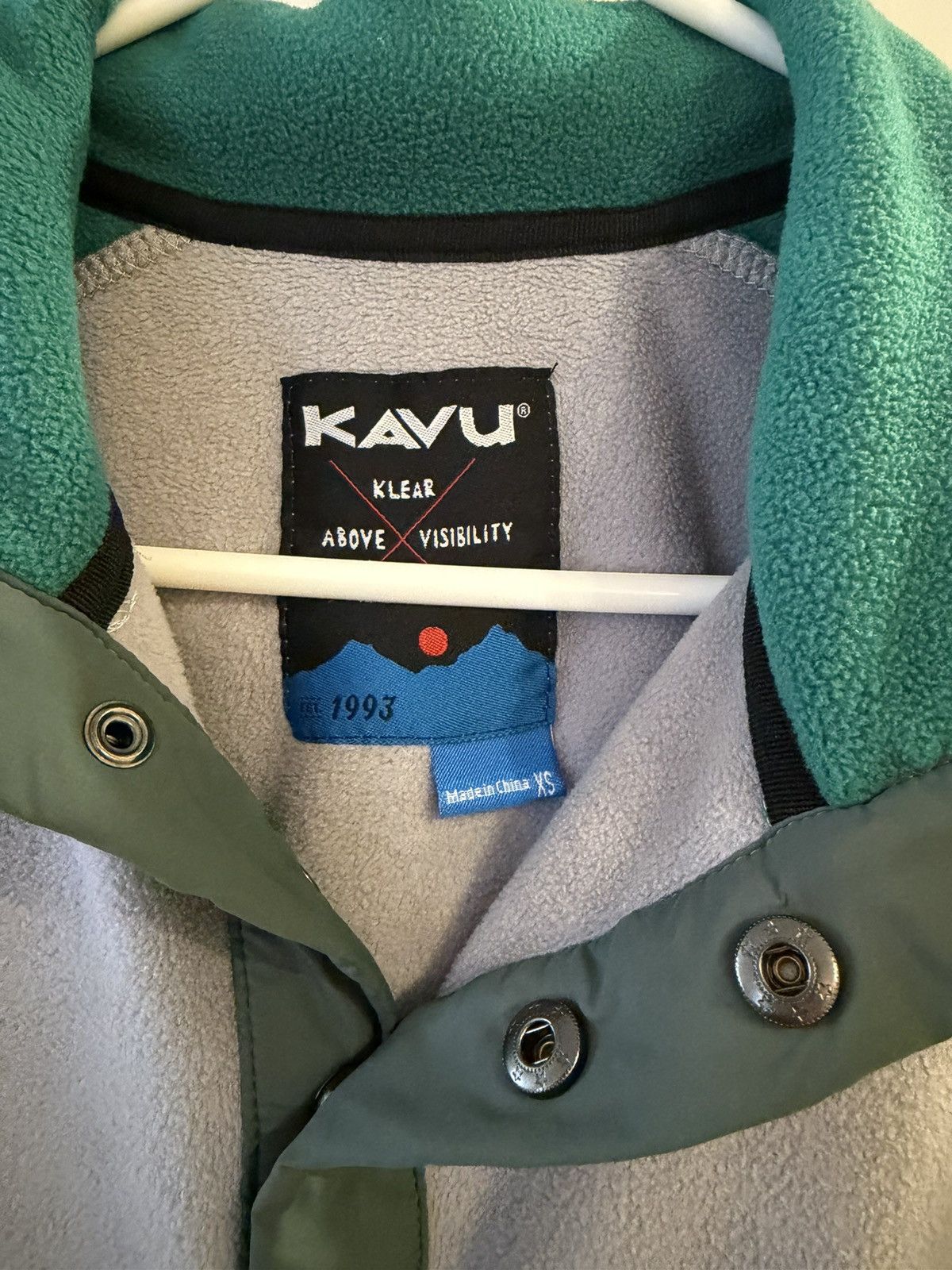 KAVU Kavu Teal & Light Gray Two-Tone Fleece Pullover Size US XS / EU 42 / 0 - 3 Thumbnail