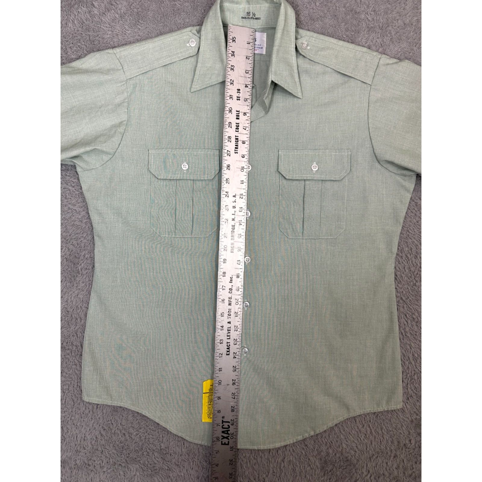 Vintage DSCP Mens Shirt Button-Up Military Green 16.5 Short Sleeve Mens Regular Cotton Blend Knit Front Pockets Size 46R - 5 Thumbnail