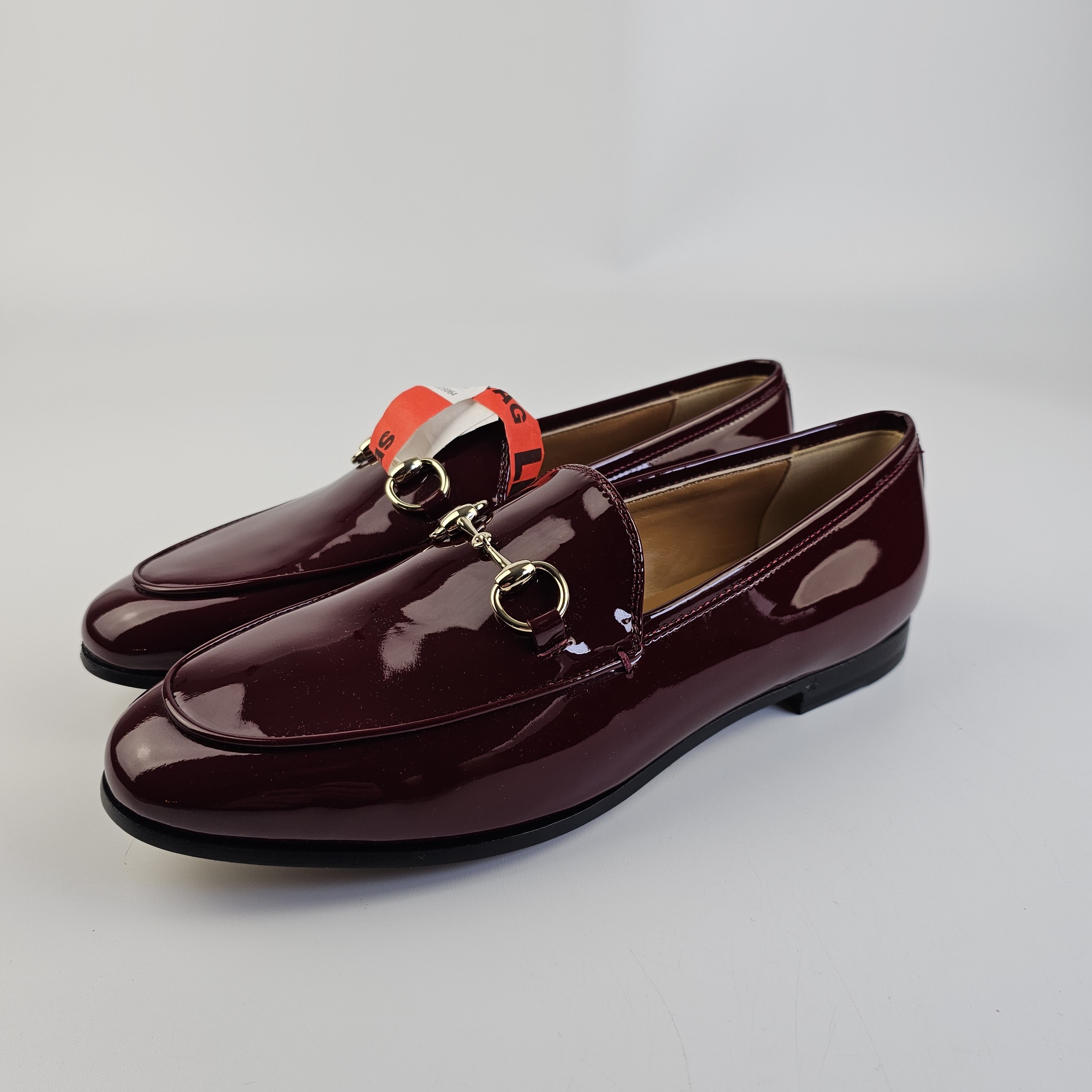 Gucci Jordaan Rosso Ancora Patent Leather Loafers New