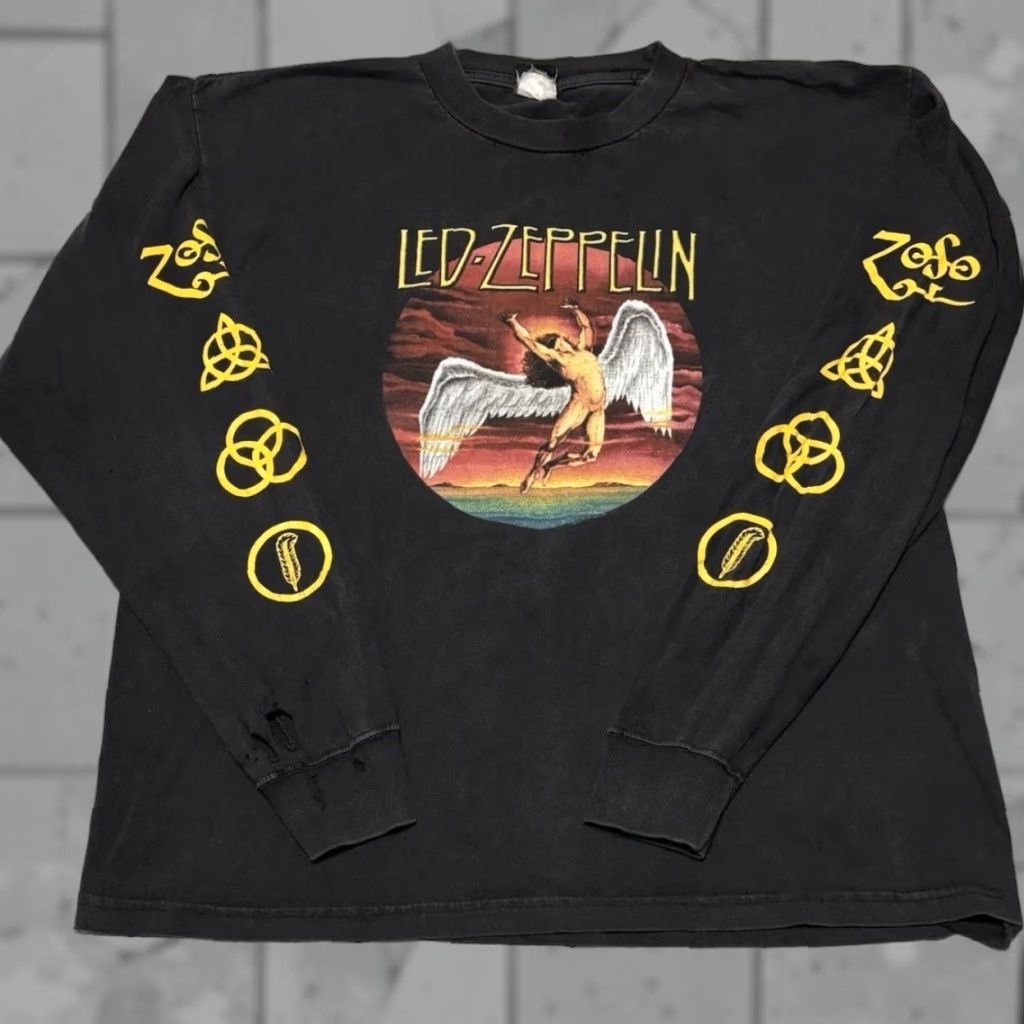 Led Zeppelin Official Band Logo T-Shirt - Vintage Print, Men's Black, Size M - View #5