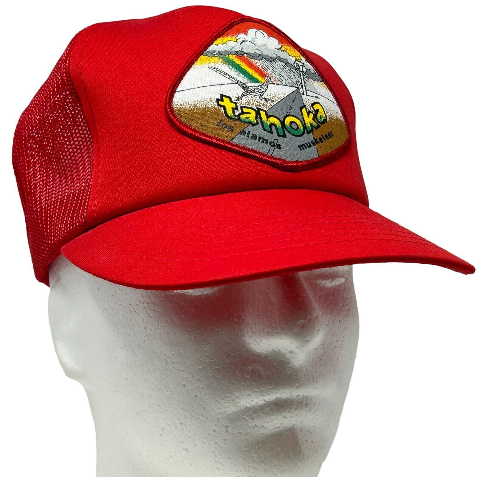 image of Los Alamos Tahoka Vintage 80's Trucker Hat Nuclear Nuke Bomb in Red, Men's
