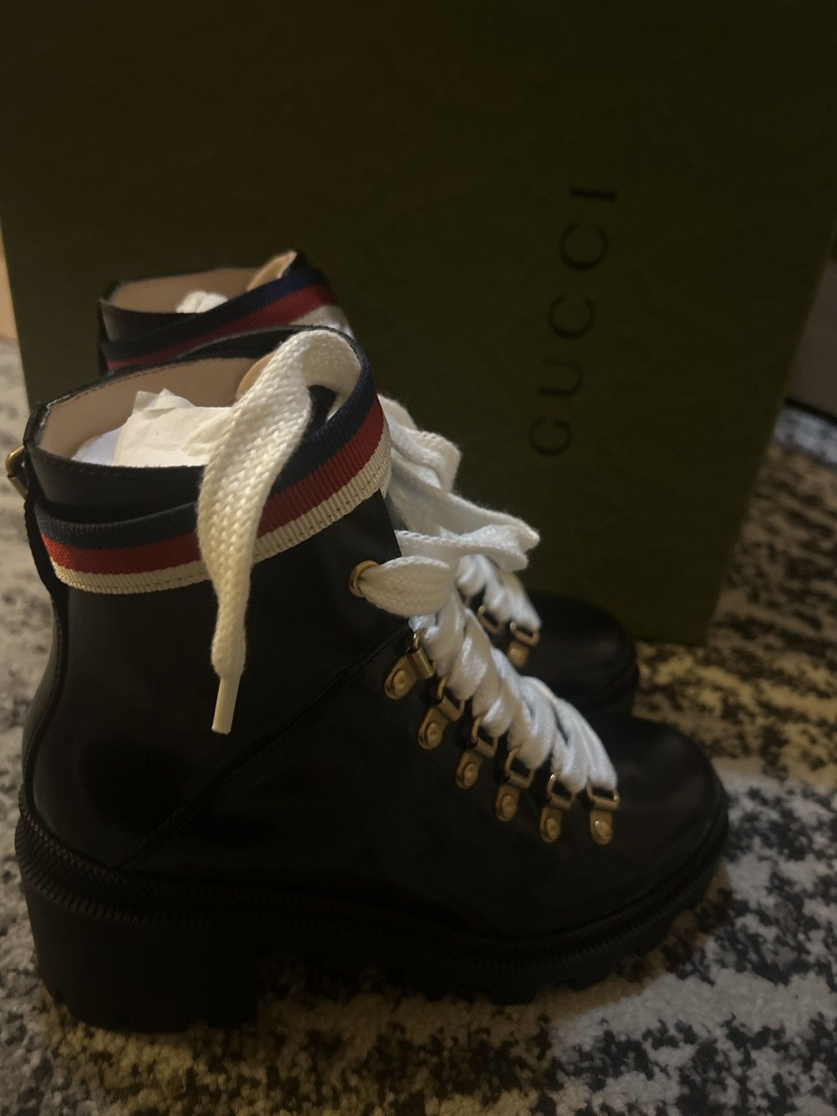 Gucci Gucci Leather Ankle Boots with Sylvie Web Size US 5.5 / IT 35.5 - 7 Thumbnail