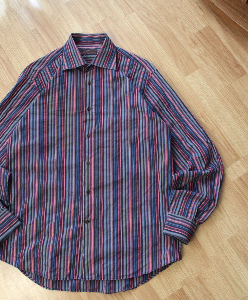 Etro 🔥 Etro Italy Vintage Striped Button Long Sleeve Shirt Purple Size US XL / EU 56 / 4 - 2 Thumbnail