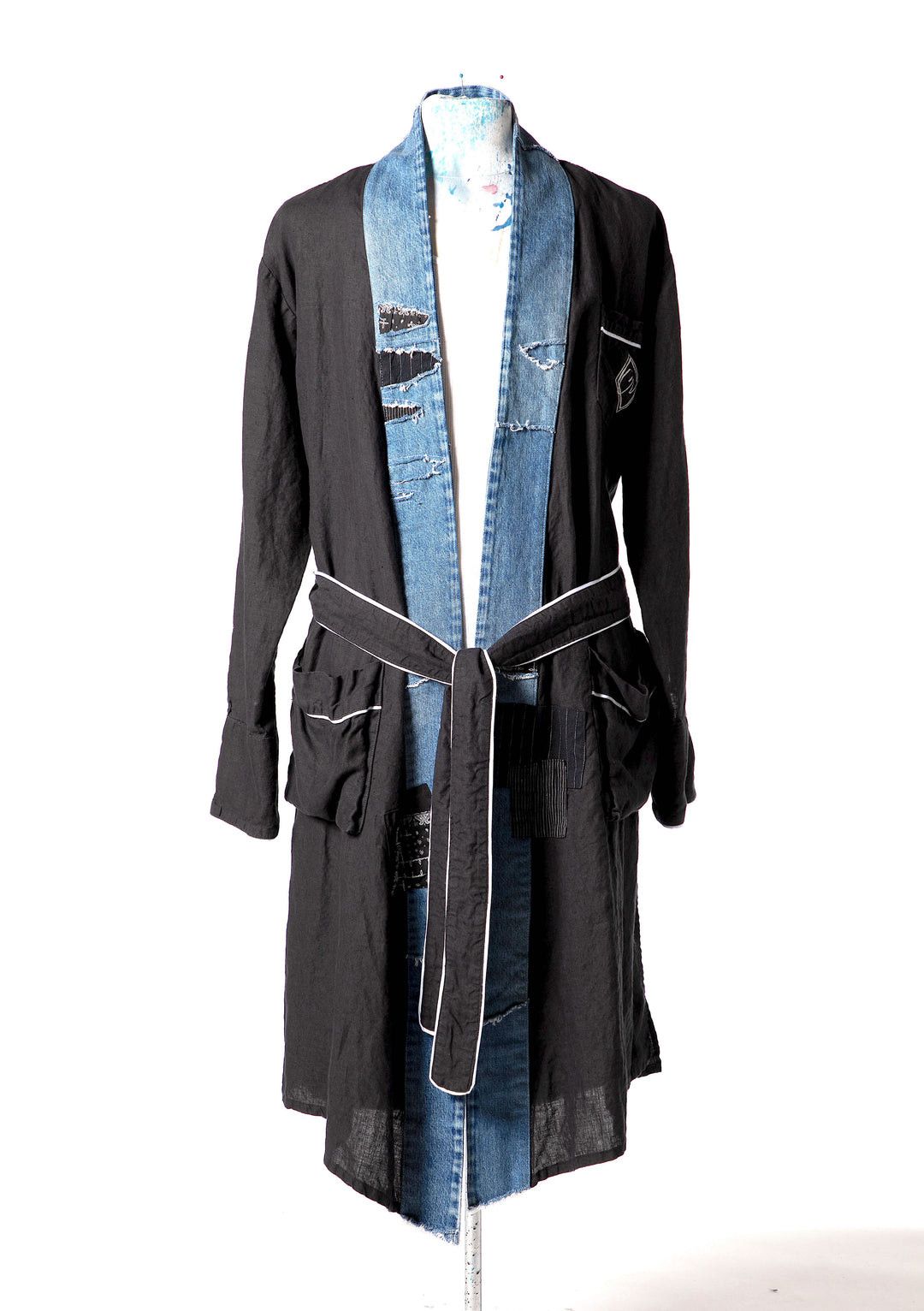 Greg Lauren $1995 Greg Lauren Black Linen Robe GL1 Size US M / EU 48-50 / 2 - 1 Thumbnail