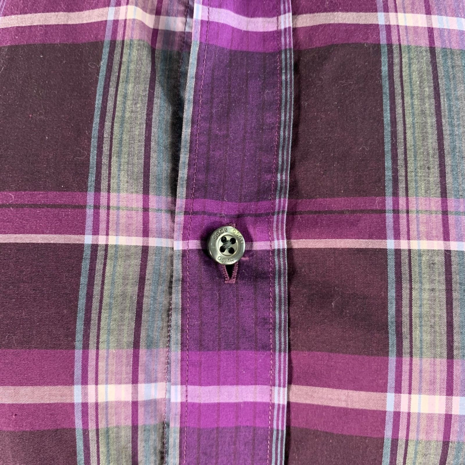 Hugo Boss HUGO BOSS Size M Purple Grey Plaid Cotton Long Sleeve Shirt Size US M / EU 48-50 / 2 - 2 Thumbnail