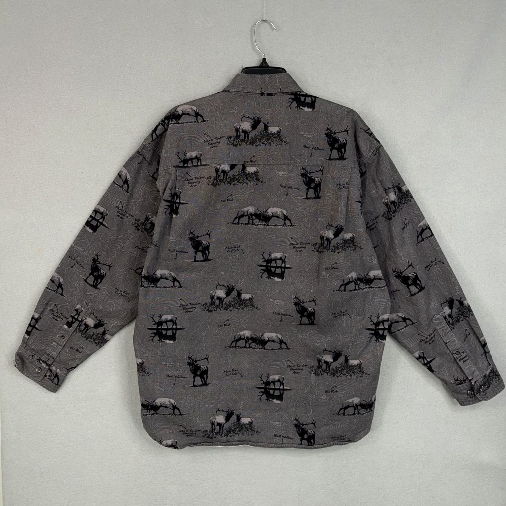 Vintage Columbia Mens Large Gray Elk Hunting Topo Print Button-Front River Lodge Shirt Size US L / EU 52-54 / 3 - 6 Thumbnail