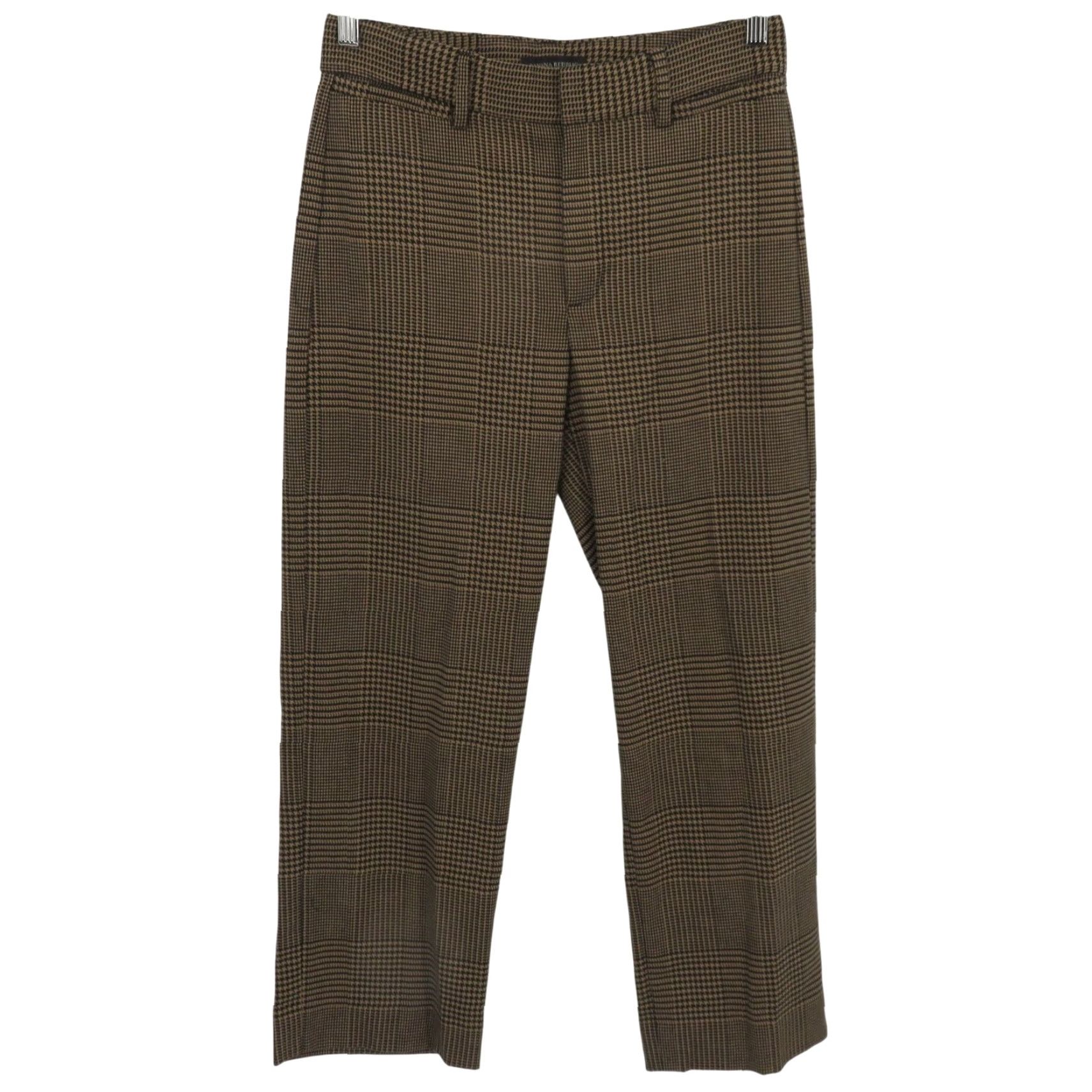 Banana Republic Banana Republic Women 4 Tan Black Houndstooth Check Flat Front Pants Size 27" / US 4 / IT 40 - 2 Thumbnail