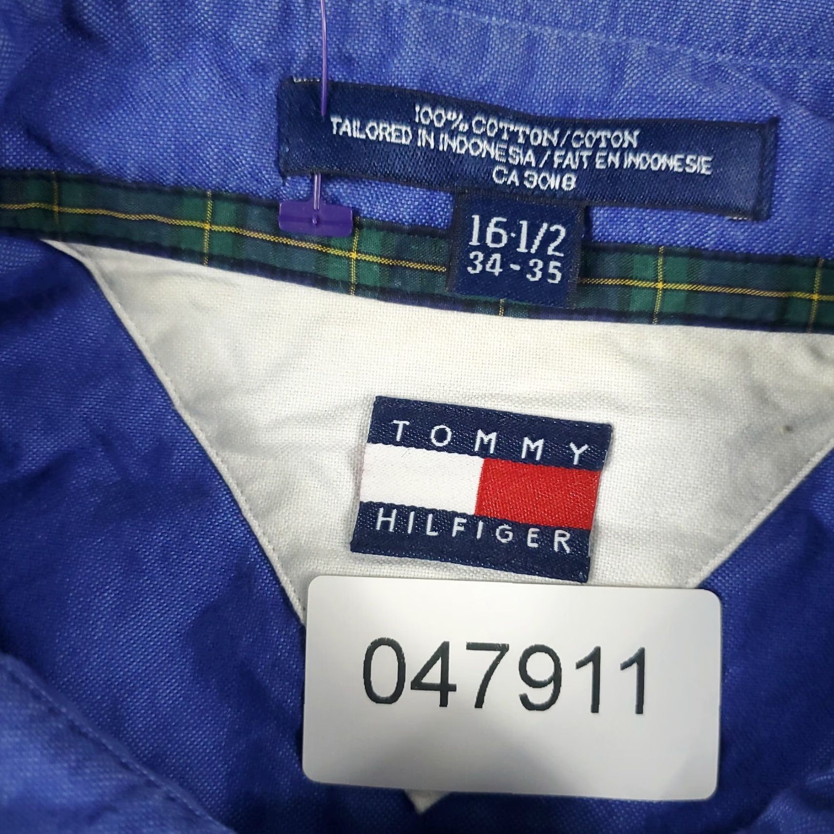 Tommy Hilfiger Tommy Hilfiger Shirt Mens 16.5 Blue Dress Shirt Button-Down Long Sleeve Regular Cotton Non-Iron Pockets 90s Classic American Brand Mens Size 42R - 6 Thumbnail