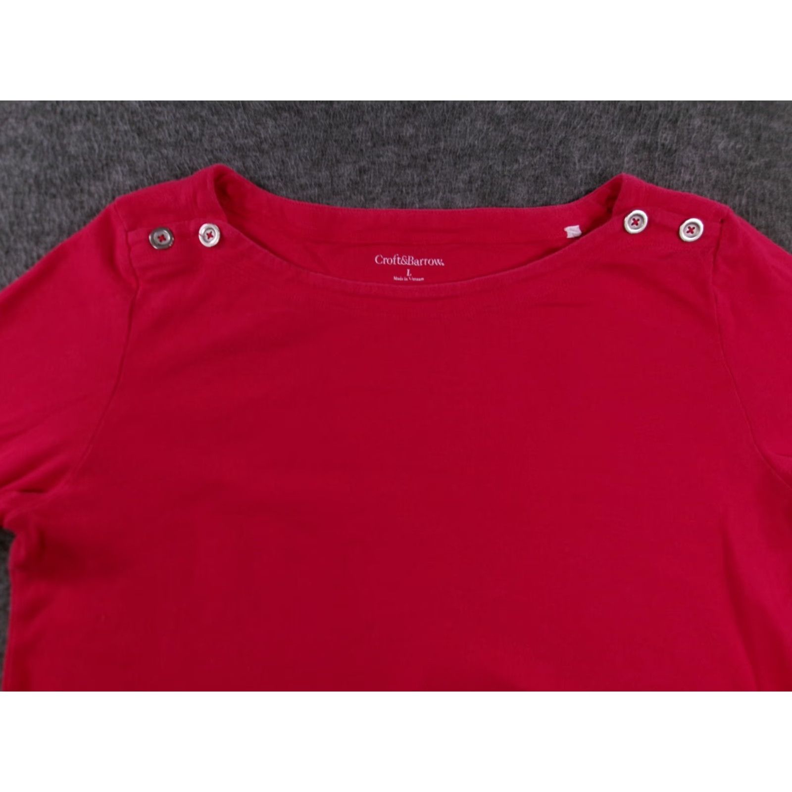 Croft & Barrow Croft & Barrow Top Women L Pink 3/4 Sleeve V-Neck Blouse Basic Everyday Office Casual Workwear Size L / US 10 / IT 46 - 2 Thumbnail