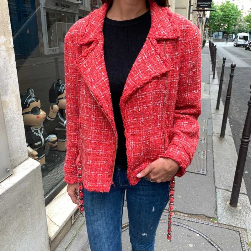 Chanel Chanel Tweed Biker Jacket Runway CHANEL 06P Red Pink Checker Size M / US 6-8 / IT 42-44 - 1 Thumbnail
