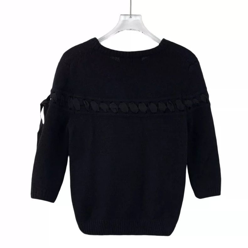 Fendi FENDI Black knitted sweater with a ribbon tie at the round Size XXS / US 00 / IT 34 - 2 Thumbnail
