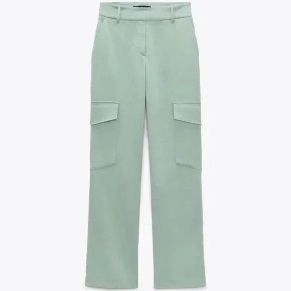 Zara Zara Soft Cargo Pants Side Pockets Mint Straight Wide XS Size 25" / US 0 / IT 36 - 2 Thumbnail