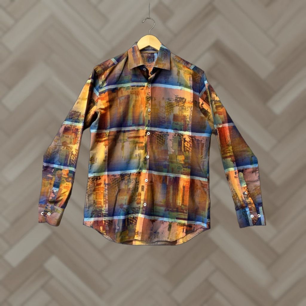BUGATCHI Bugatchi Mens Long Sleeve Shirt L Shaped Fit Or Slim M Cotton Multicolor Size US L / EU 52-54 / 3 - 1 Thumbnail