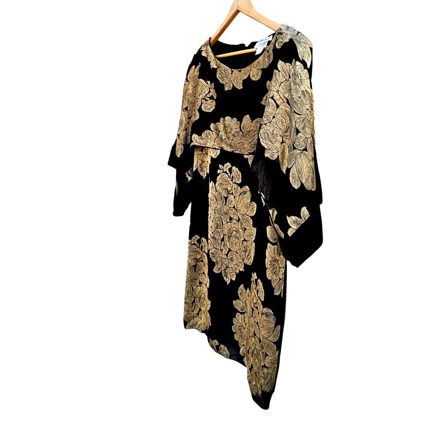 Other Holly Harp Black Gold Silk Brocade Kimono Sleeve Dress Bergd Size L / US 10 / IT 46 - 8 Thumbnail