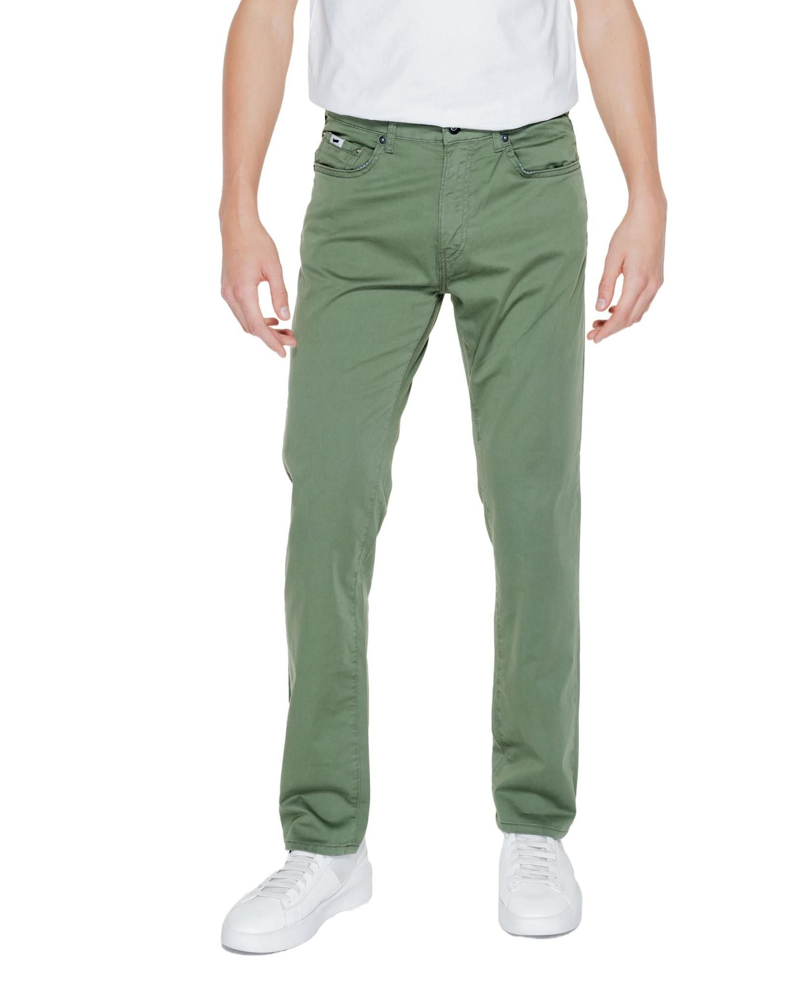 image of Gas Cotton Trousers With Zip And Button Fastening in Green, Men's (Size 33)