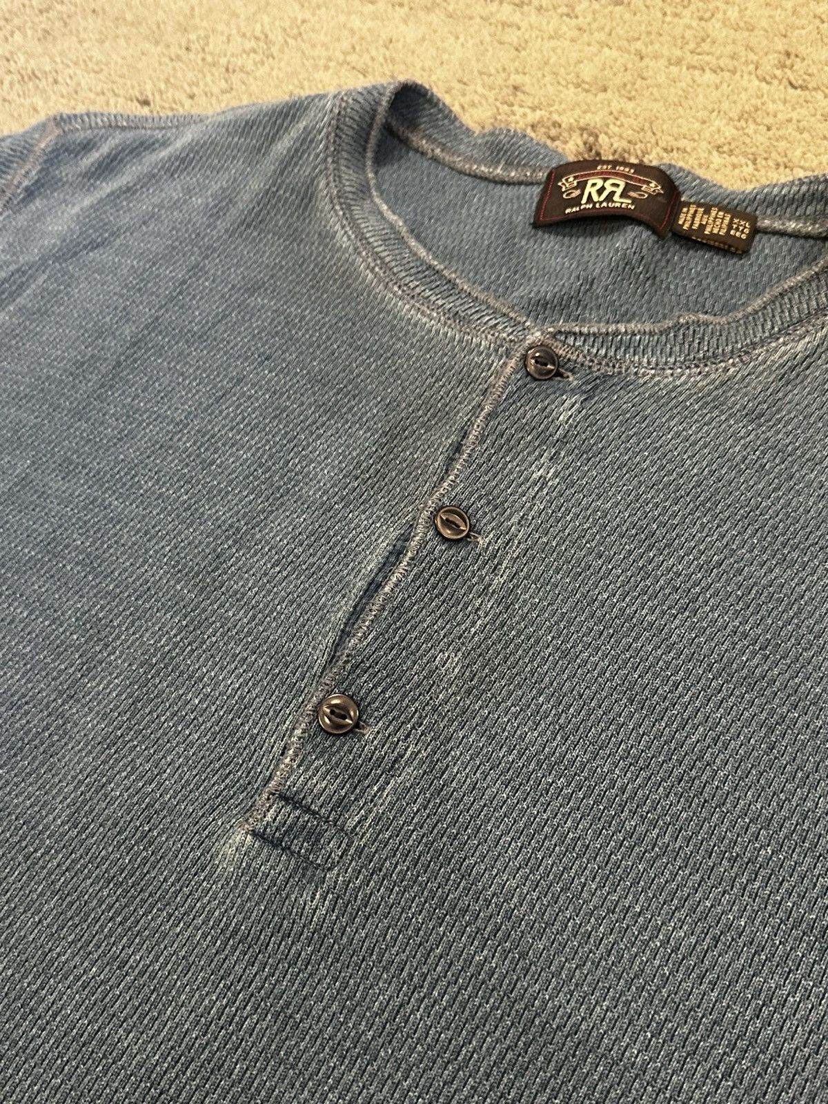 RRL Ralph Lauren RRL RALPH LAUREN Indigo Jacquard-Knit Henley Shirt Size US XXL / EU 58 / 5 - 5 Thumbnail