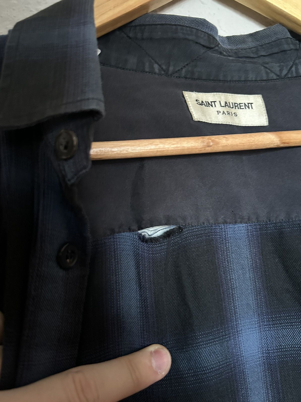 Saint Laurent Paris Saint Laurent Paris Black & Blue Distressed Flannel Size US XS / EU 42 / 0 - 11 Thumbnail