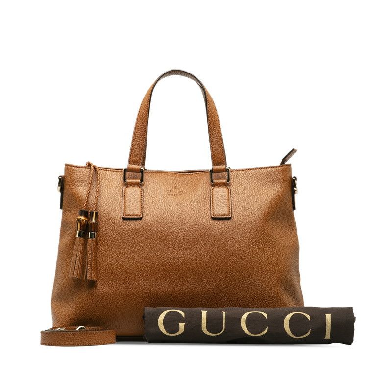 image of Gucci Leather Bamboo Tassel Tote Bag in Brown, Men's