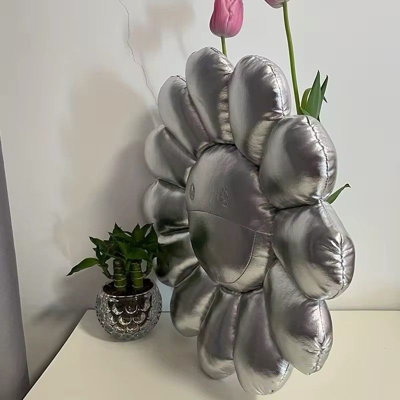 Designer × Handmade Design Silver Sunflower Smile Bedroom Cushion Size ONE SIZE - 5 Thumbnail