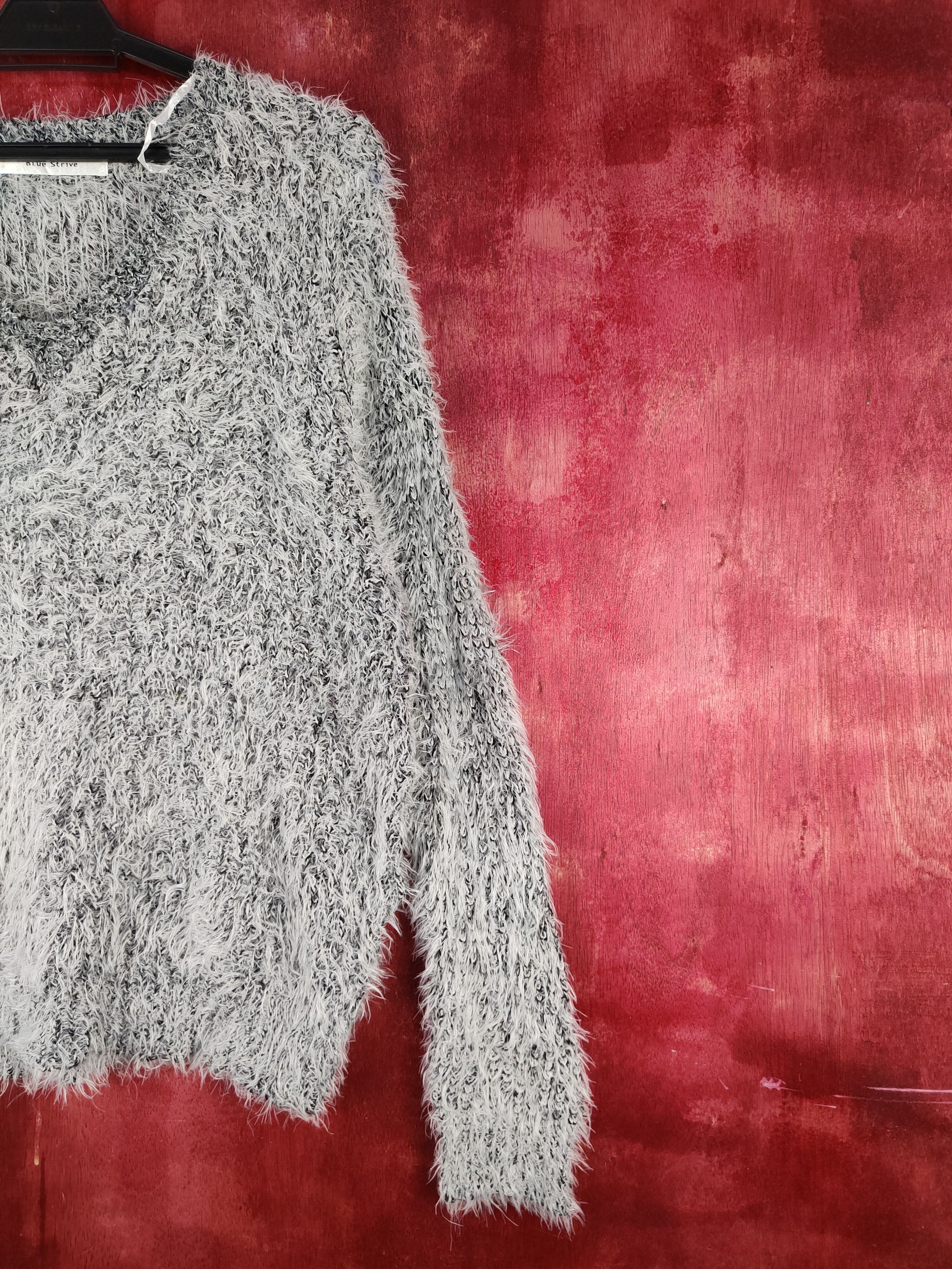 Homespun Knitwear Blue Strive White Shag Shaggy Fur Mohair Knitwear #S1985 Size L / US 10 / IT 46 - 5 Thumbnail
