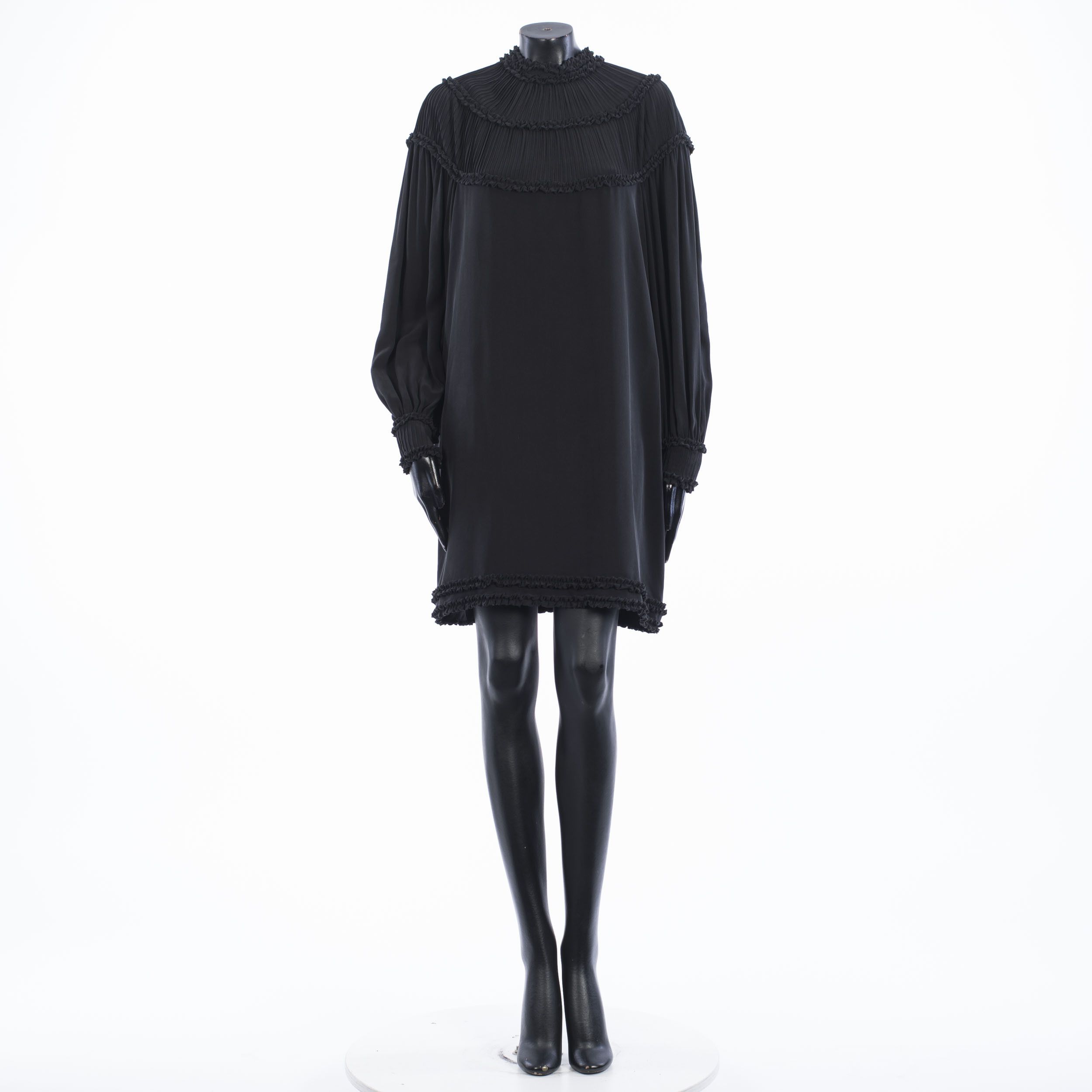 Fendi Crêpe De Chine Dress With Ruffles In Black Silk Size M / US 6-8 / IT 42-44 - 1 Thumbnail
