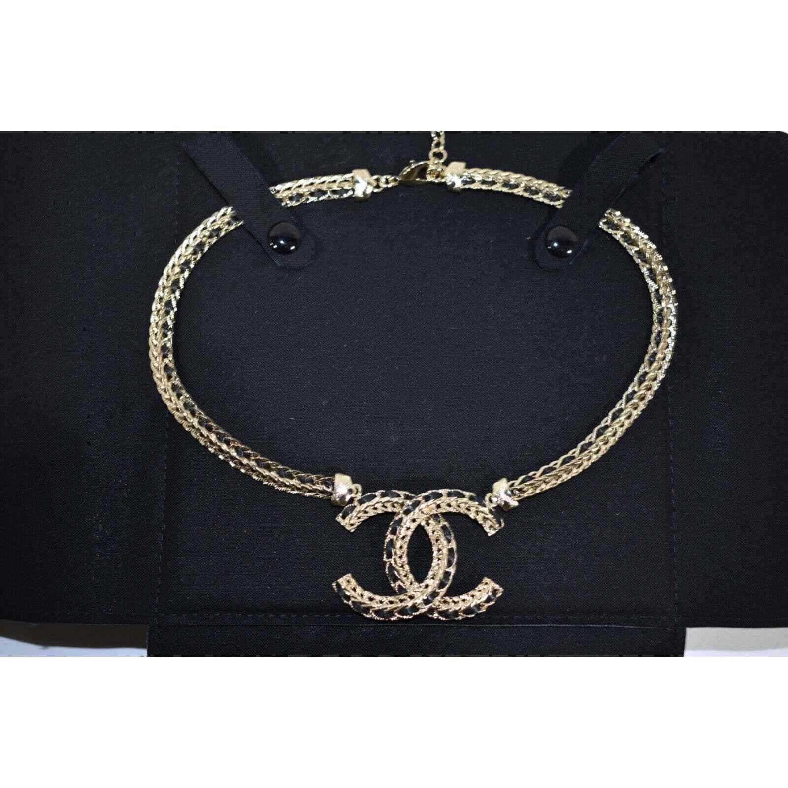 Chanel Chanel 22S Gold Metal Black Leather Pendant Choker Necklace Size ONE SIZE - 6 Thumbnail