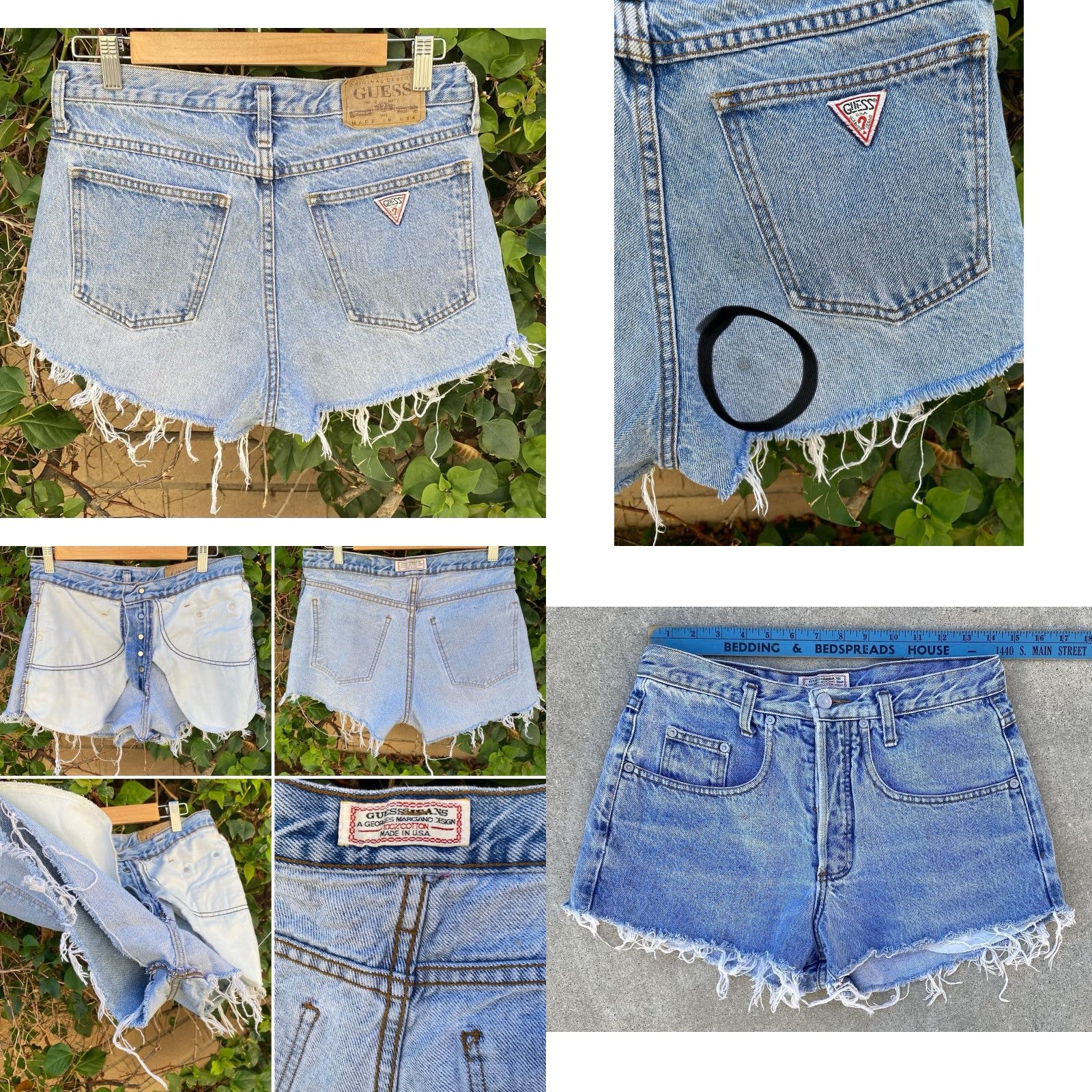 Guess VINTAGE GUESS Denim Shorts Button Fly Cut-Off 31 in Waist Blue Women's 80s 90s Casual Pockets Frayed Hem Rise High Womens Size 24" / US 00 / IT 34 - 10 Thumbnail