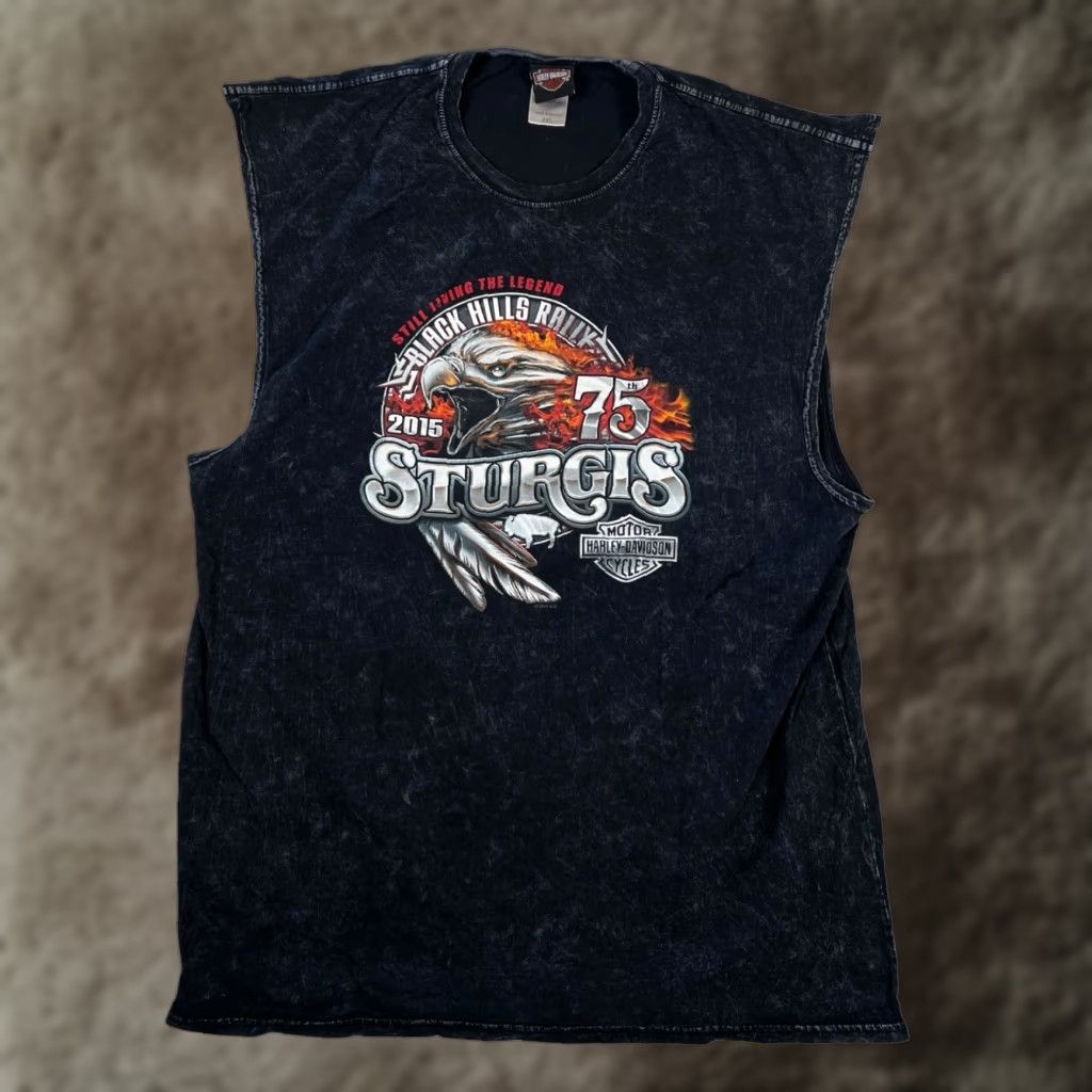 Harley Davidson VINTAGE Harley-Davidson Sturgis 75th Sleeveless Shirt Mens 2XL Black Rally Mt Rushmore Size US XXL / EU 58 / 5 - 1 Thumbnail