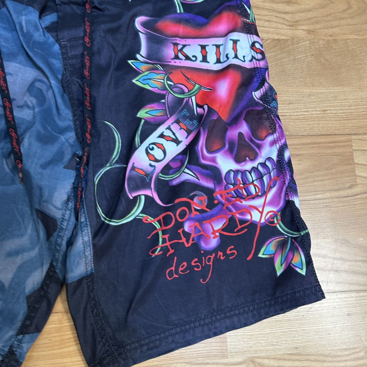 Christian Audigier × Ed Hardy × Japanese Brand Y2K Ed Hardy shorts black tattoo skull Size US 34 / EU 50 - 3 Thumbnail