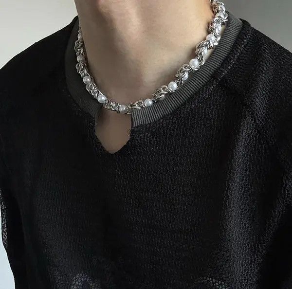 Jewelry Silver Chain Pearl Necklace, Chunky Statement Jewelry Size ONE SIZE - 3 Thumbnail