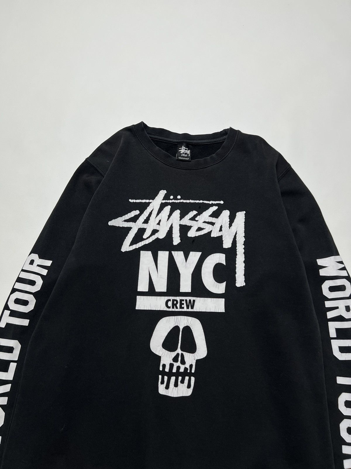 Stussy × Vintage Vintage Y2k Stussy Skull☠️ Thrashed World Tour Sweatshirt 00s Size US L / EU 52-54 / 3 - 2 Thumbnail