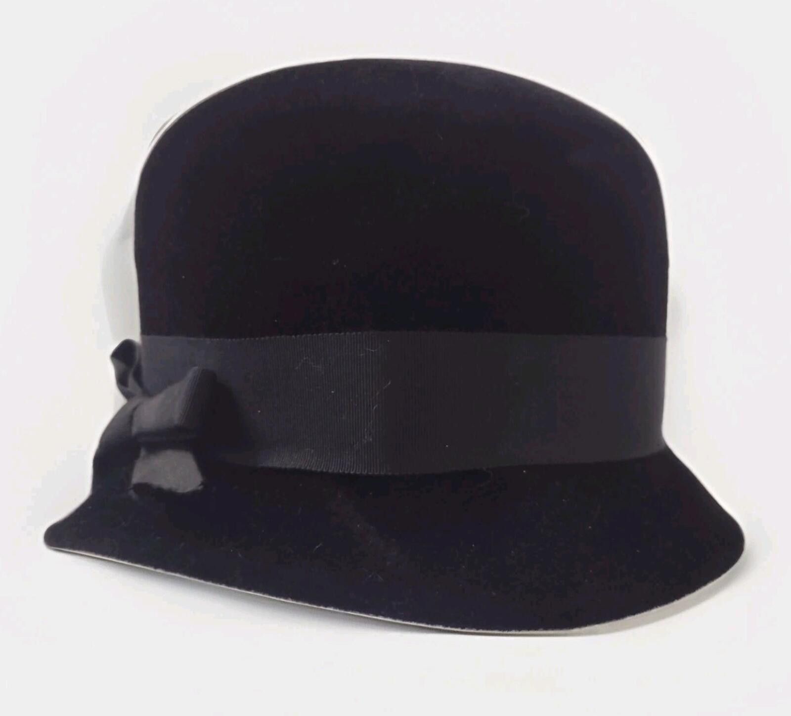 Other 50s Merrimac Peachbloom Velour Black Hat Wired Brim Bow 22 Size ONE SIZE - 4 Thumbnail