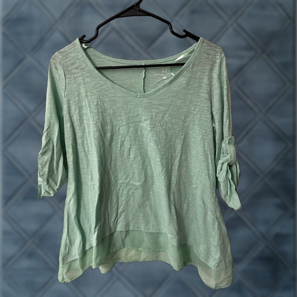Vintage New York & Company Shirt Women's XS Green Knit 3/4 Sleeve Boat Neck Pullover Casual Size XS / US 0-2 / IT 36-38 - 1 Thumbnail
