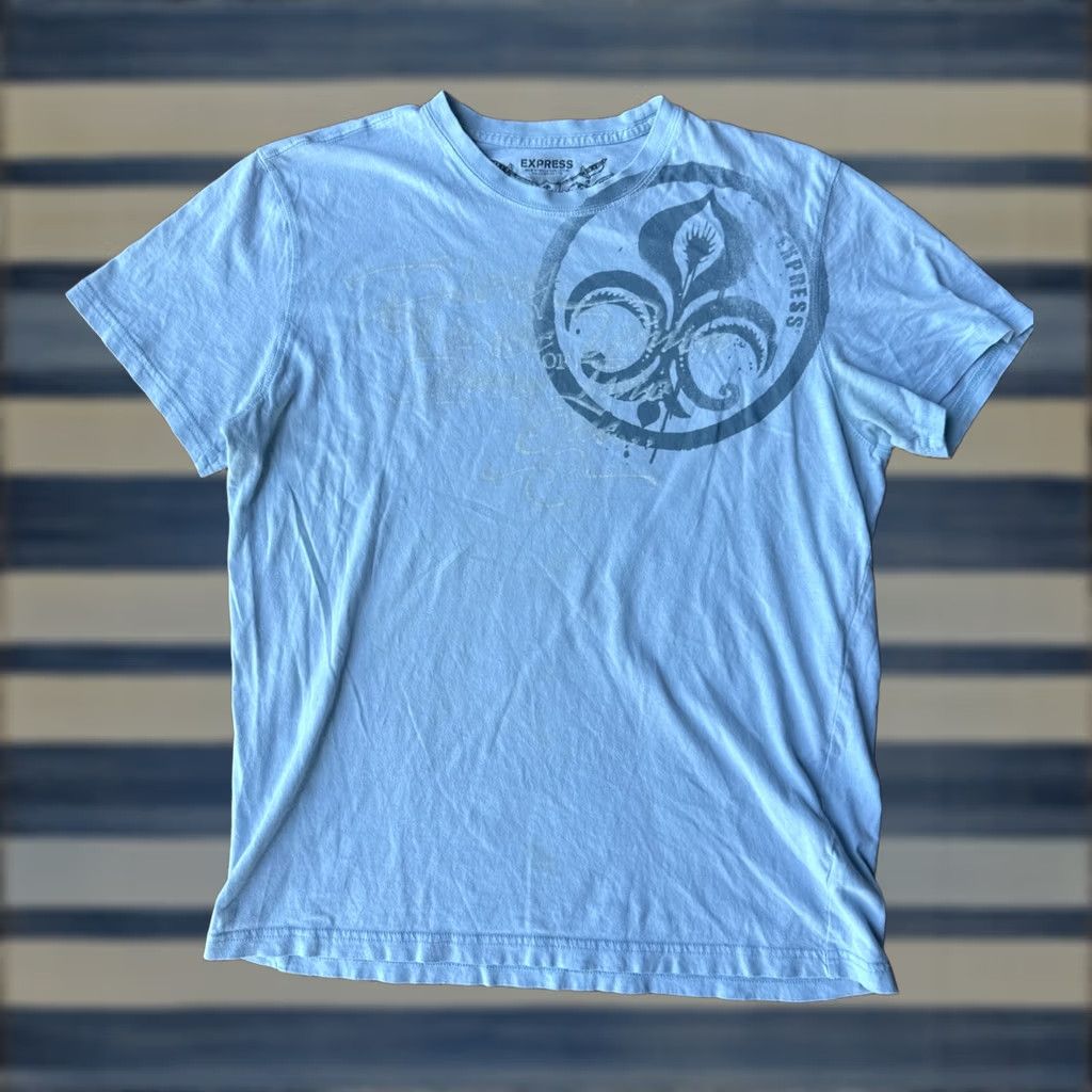 Express Y2K Express Fleur De Lis Cyber Goth T-Shirt Large Blue Grunge Emo Shirt Mens Size US L / EU 52-54 / 3 - 1 Thumbnail