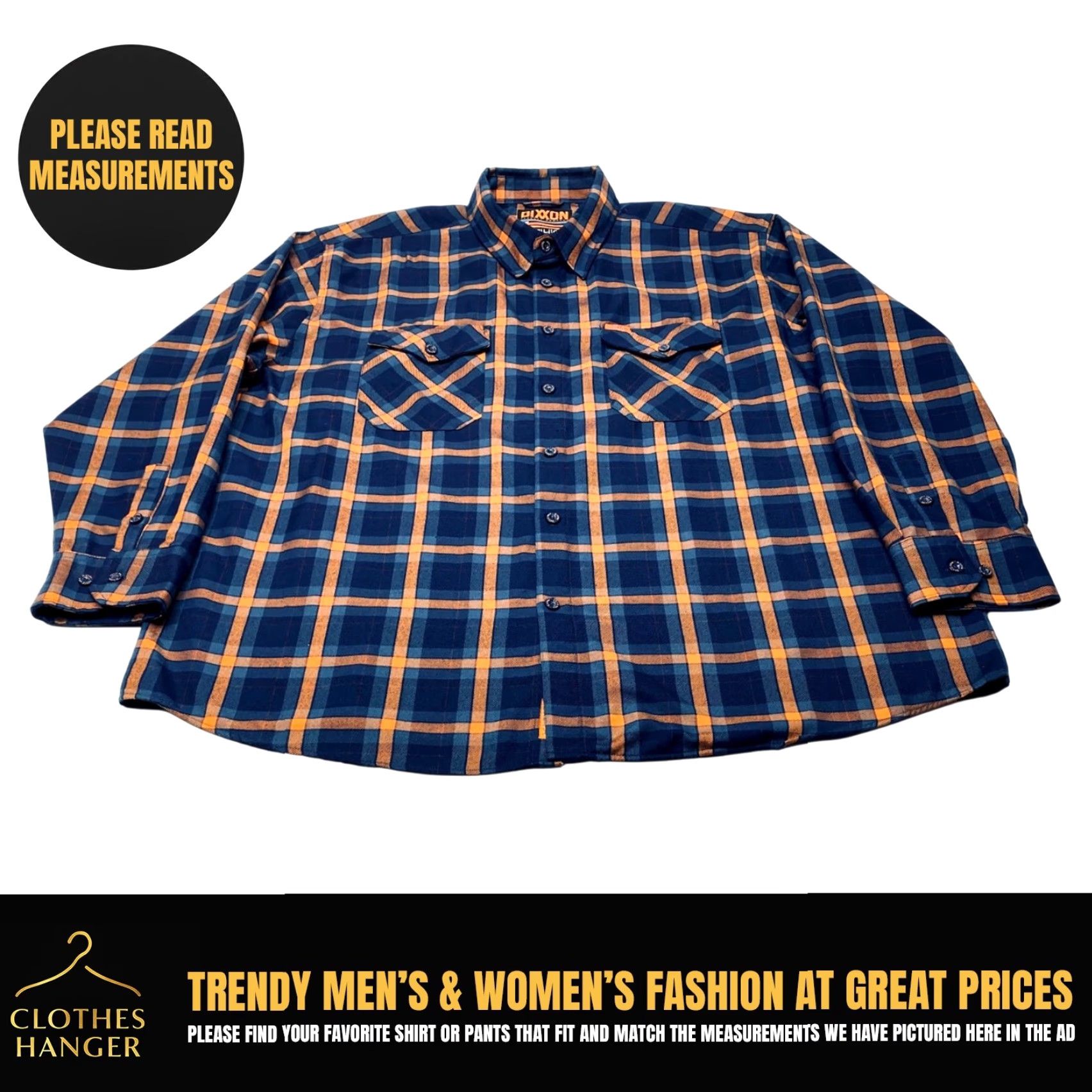 Vintage Dixxon Flannel Shirt Mens 4XL High Five Blue Orange Plaid Button Up Long Sleeve Size US XXL / EU 58 / 5 - 2 Thumbnail