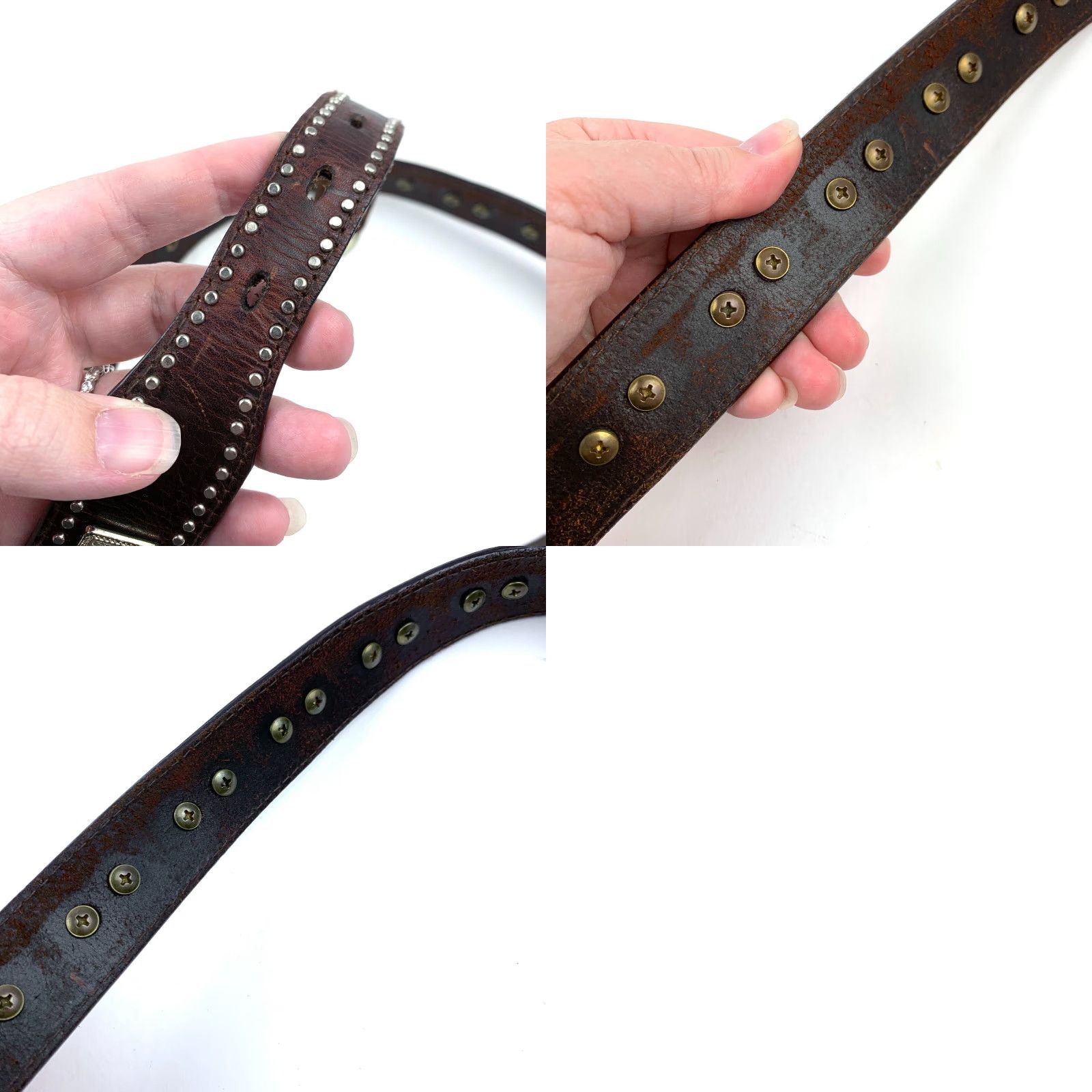 Vintage Nocona Belt Studded Floral Brown Leather 42 Men P910-0475 2.5in (47.5in) Gold Tone Concho Accent 1.25in Wide Size 42 - 8 Thumbnail