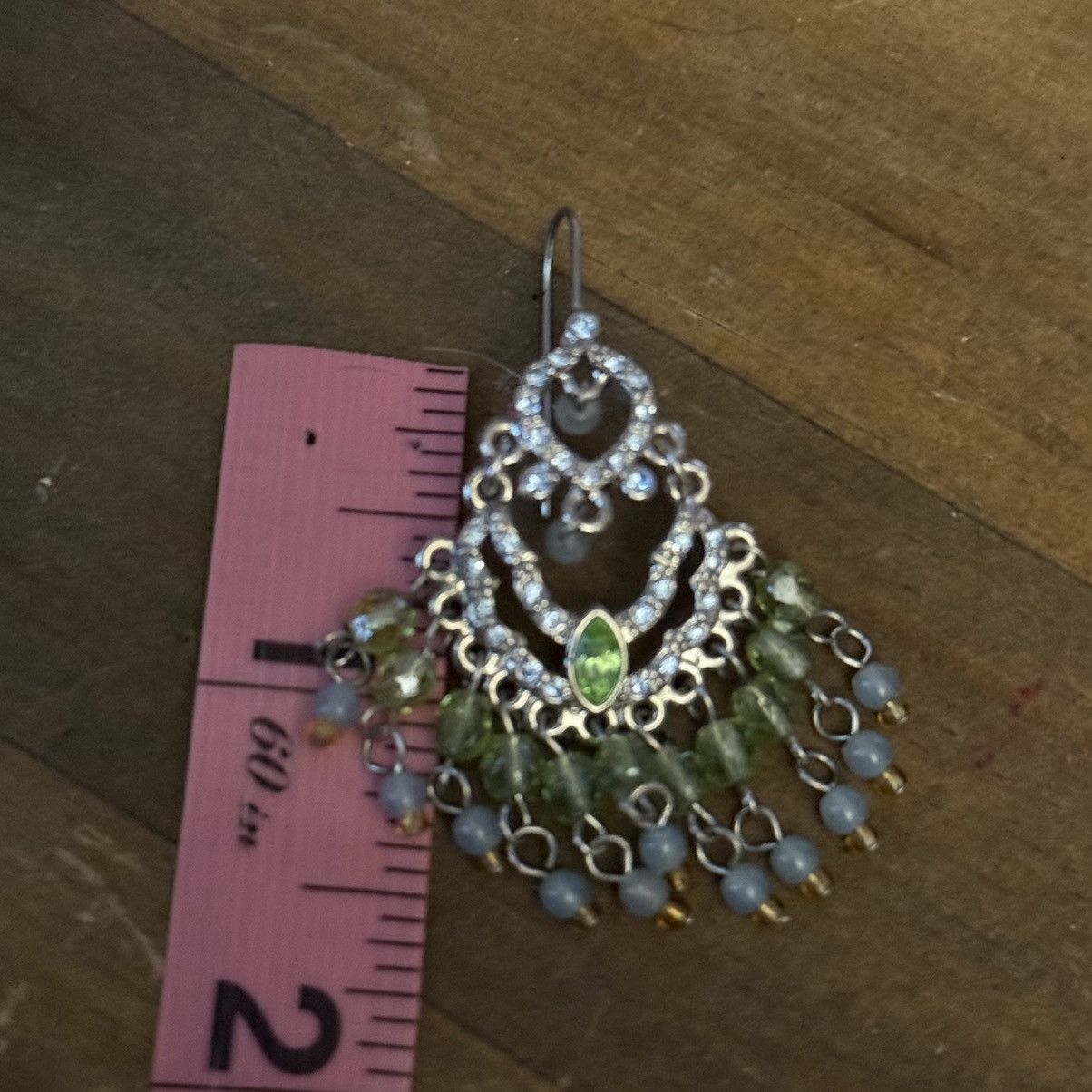 Other Silver tone green beads and rhinestones chandelier earrings Size ONE SIZE - 3 Thumbnail
