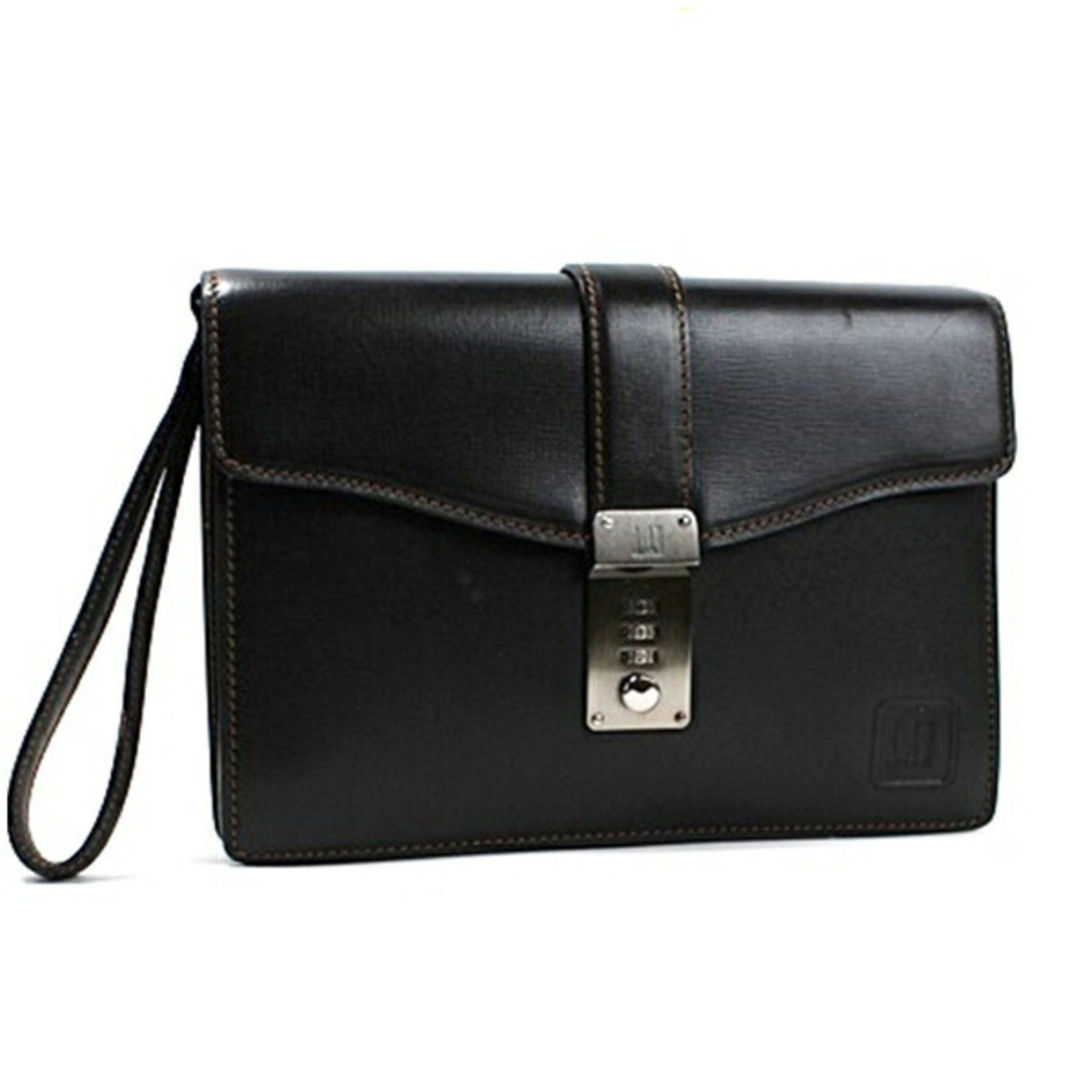 Dunhill black leather two-way hotsell clutch-crossbody lock bag