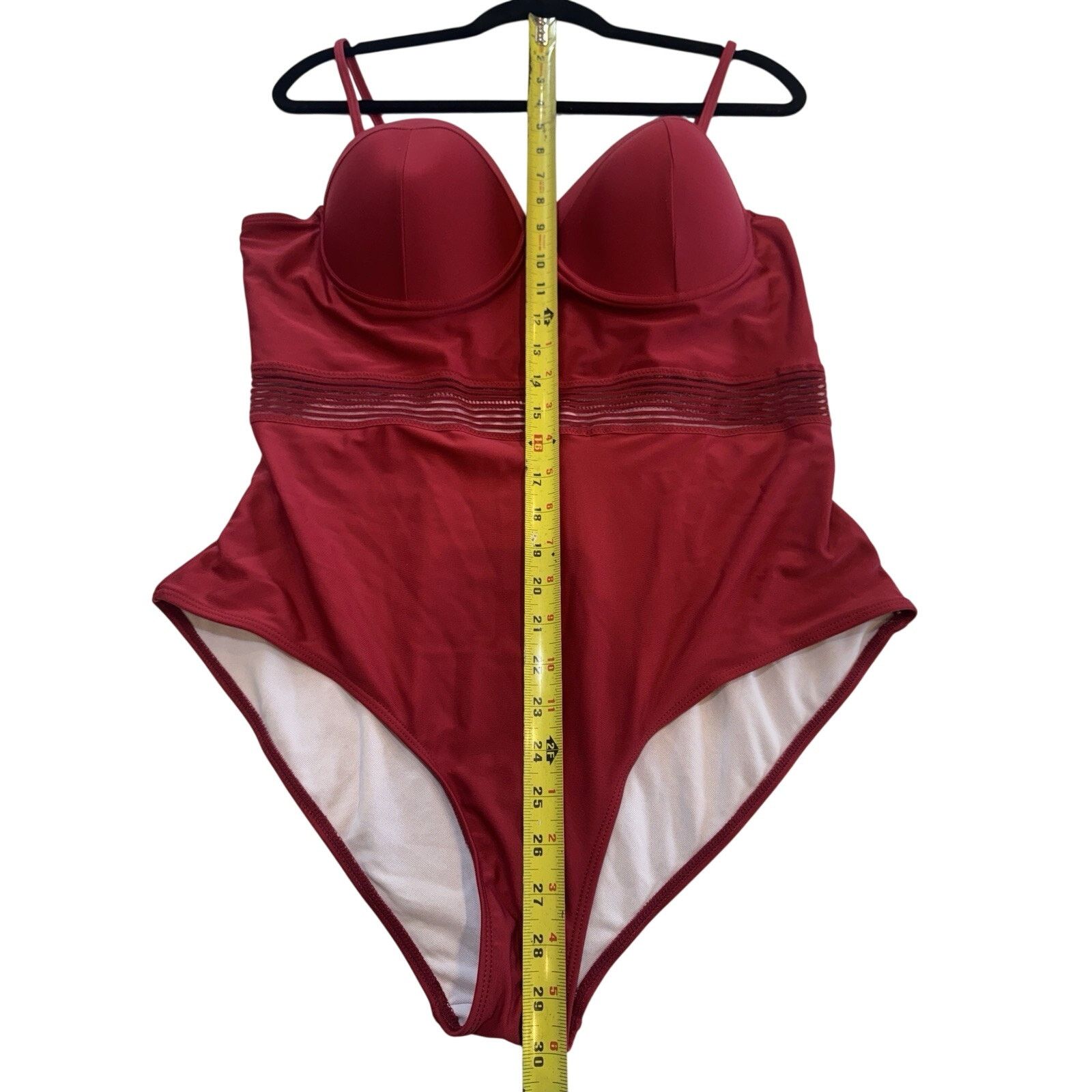 Shein SHEIN Red One Piece Swimsuit 2XL Underwire Padded Mesh Waist Size ONE SIZE - 3 Thumbnail