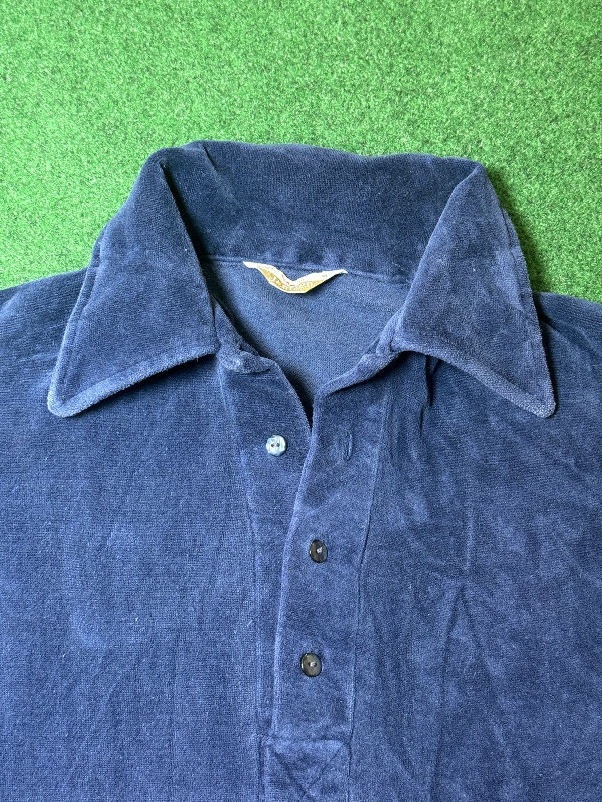 Jantzen × Vintage Vintage 70s Jantzen Blue Long Sleeve Blue Hippie Polo Shirt Size US M / EU 48-50 / 2 - 2 Thumbnail