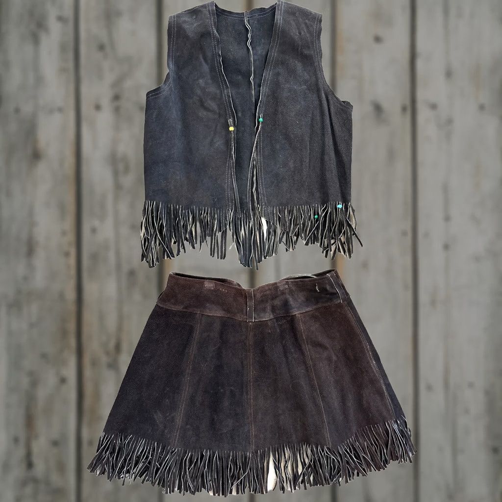 Native VINTAGE Womens Brown Leather Motorcycle Biker Native Rakcher Top Skirt Medium Hippie Shirt Skirt 1970s Womens Size M / US 6-8 / IT 42-44 - 1 Thumbnail