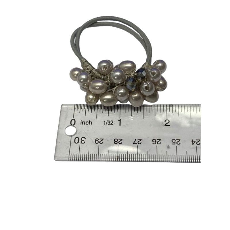 non Pearl Beaded Hair Tie Elastic Scrunchie Crystal Cluster Size ONE SIZE - 3 Thumbnail