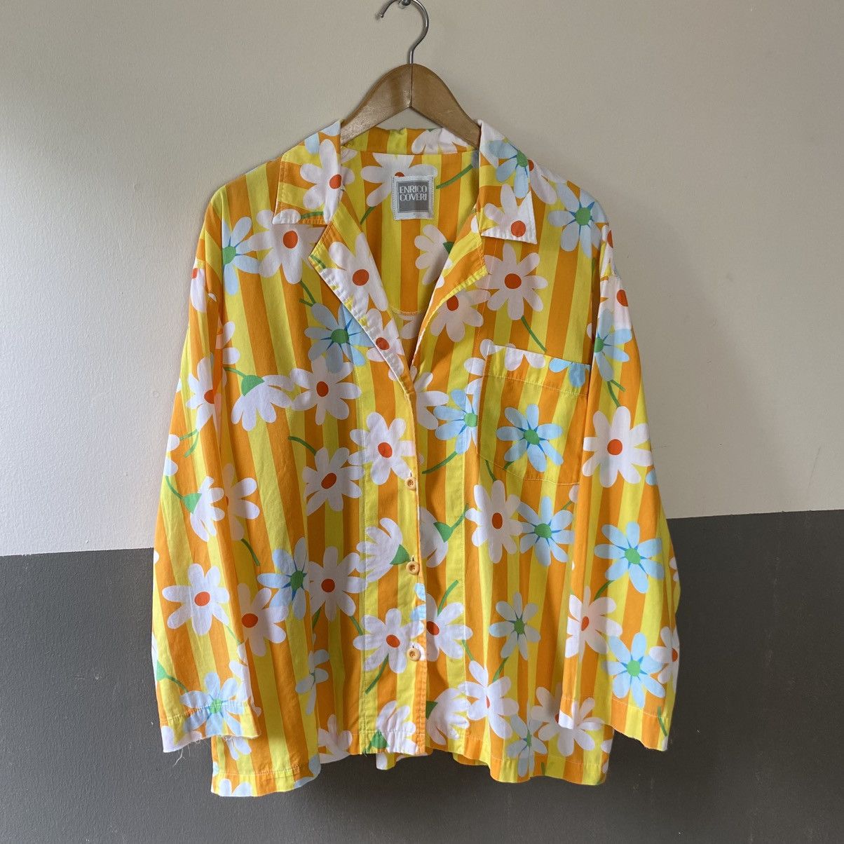 Enrico Coveri Enrico Coveri Yellow Daisy Stripe Pajama Shirt Size L / US 10 / IT 46 - 21 Thumbnail