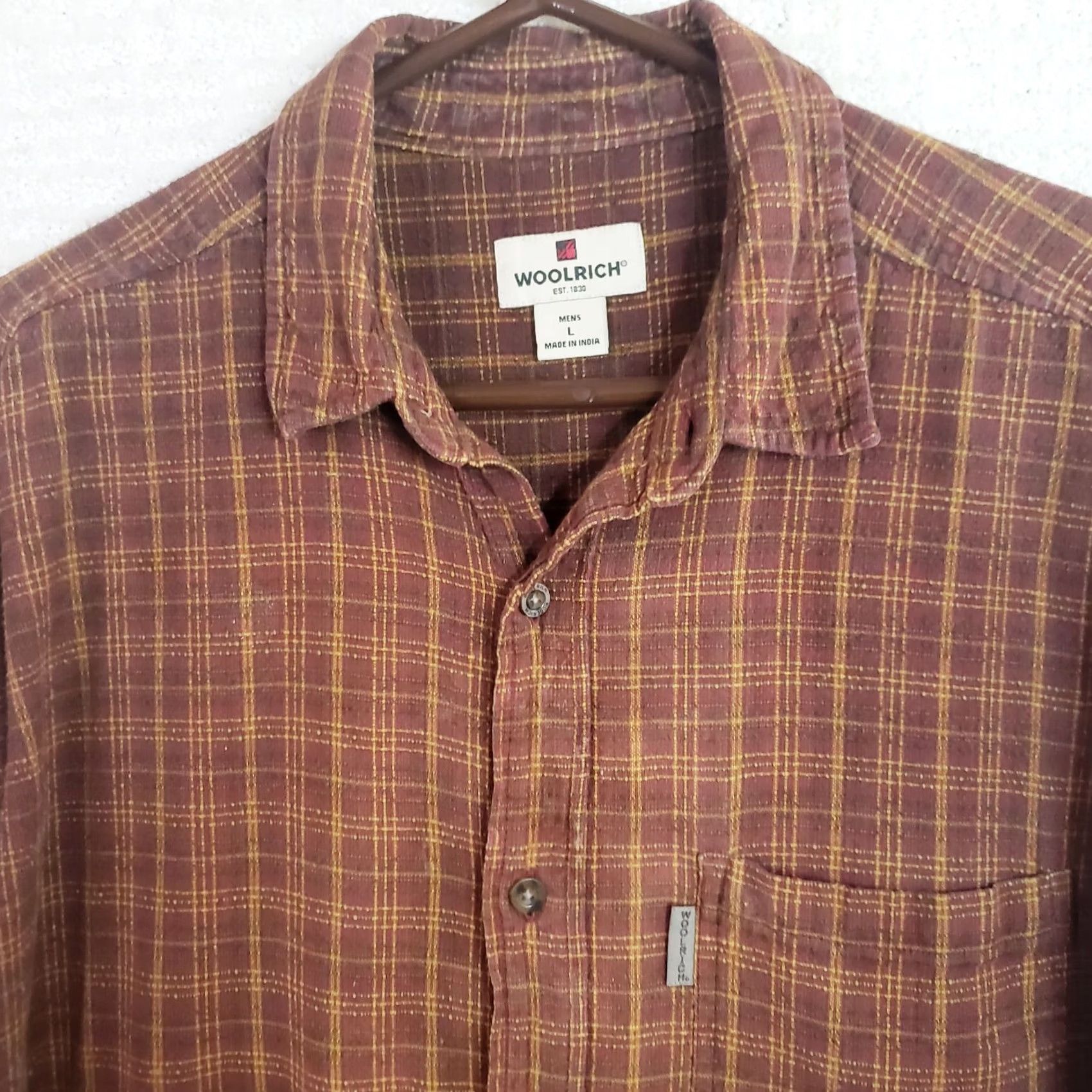 Vintage Woolrich Shirt Plaid Button-Down Long Sleeve 100% Cotton Linen-Look Brown Woolrich Mens L Regular Pocketed Size US L / EU 52-54 / 3 - 3 Thumbnail