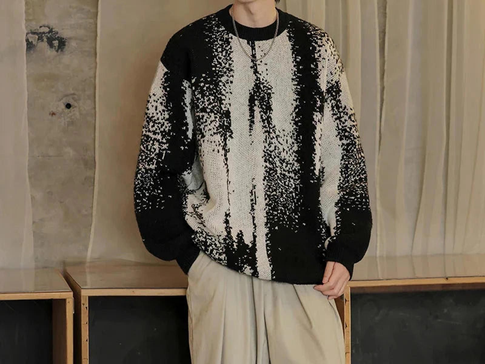 Vintage Abstract Print Crew Neck Sweater Size US M / EU 48-50 / 2 - 1 Thumbnail
