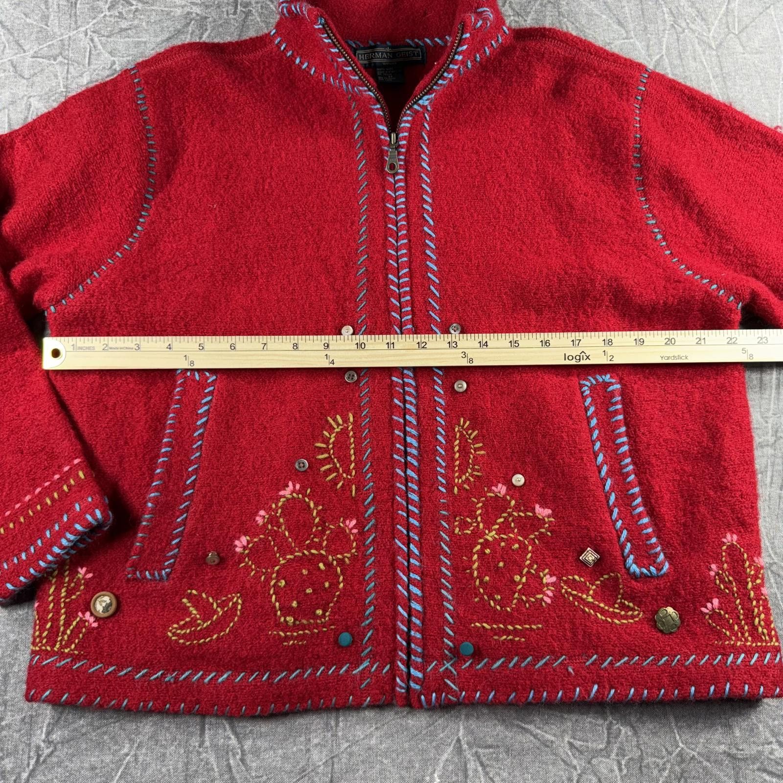 Other Herman Geist Sweater Women's 2X Red 100% Wool Embroidered Size XXL / US 16-18 / IT 52-54 - 6 Thumbnail