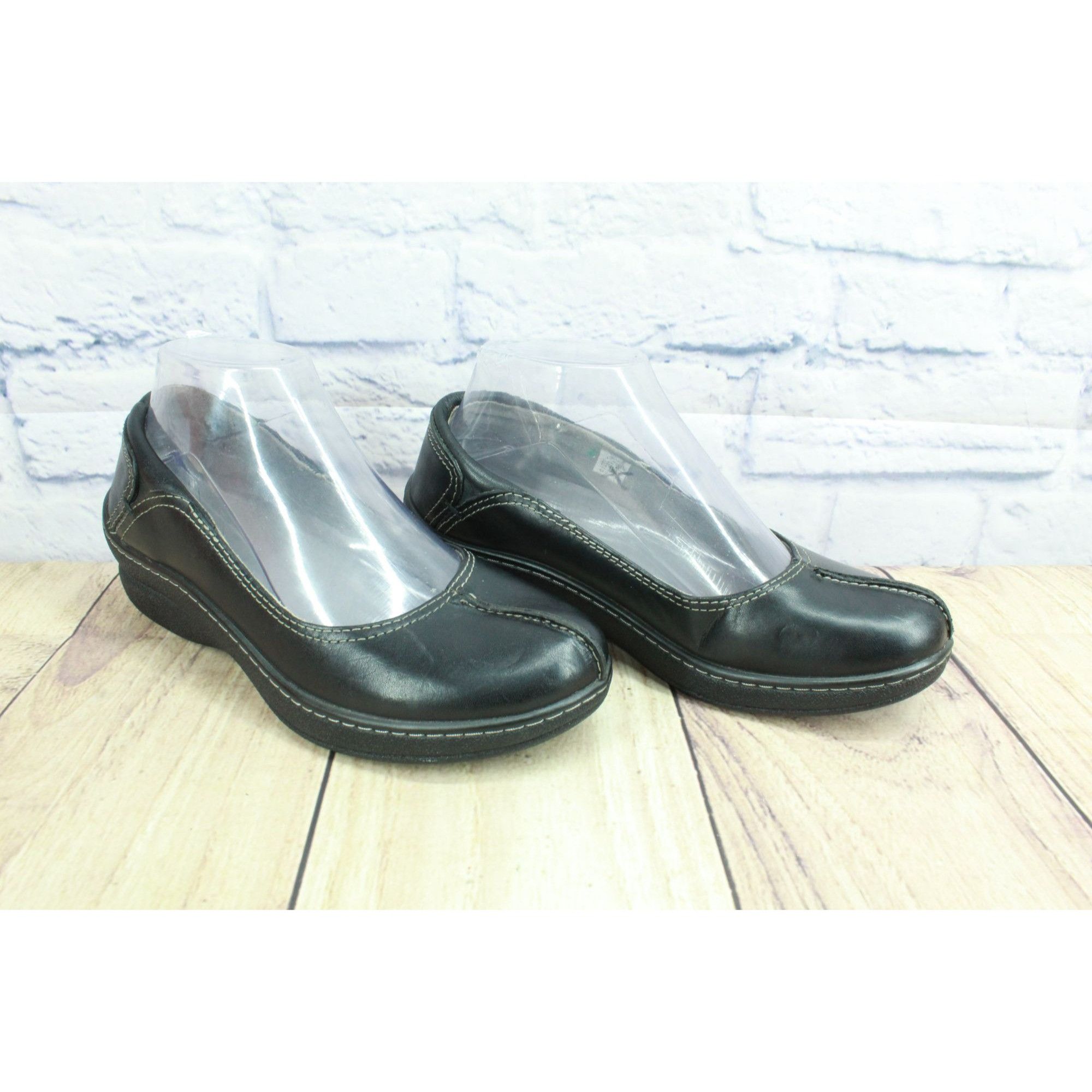 Leather LL Bean Women's Leather Slip On Split Toe Wedge Loafer Shoes Size US 6.5 / IT 36.5 - 3 Thumbnail