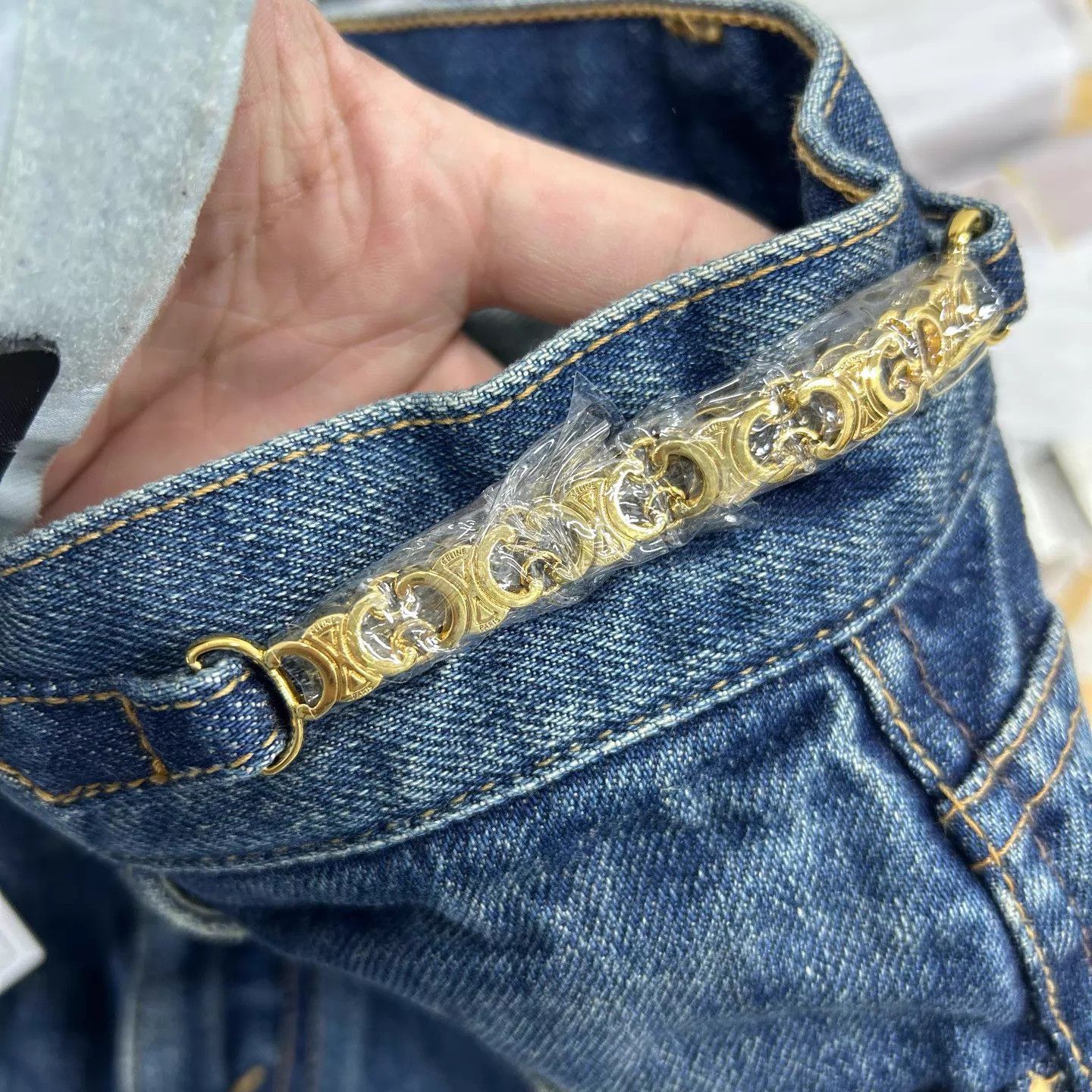 Celine Celine Triomphe Metallic Chain Jeans Size 27 New With Tags Size 27" / US 4 / IT 40 - 3 Thumbnail