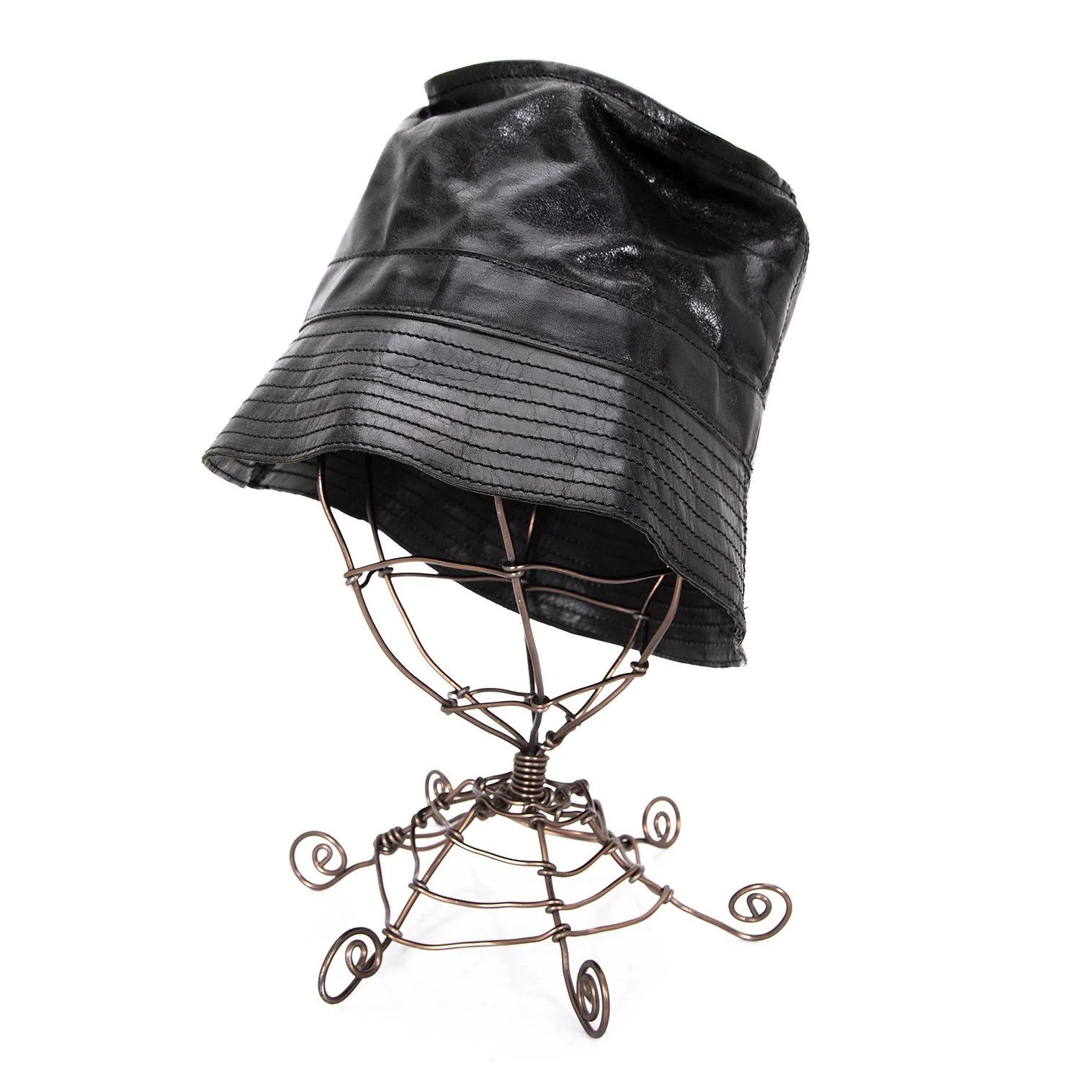 Jean Paul Gaultier Black Cow Leather Bucket Hat Size F Size ONE SIZE - 1 Thumbnail
