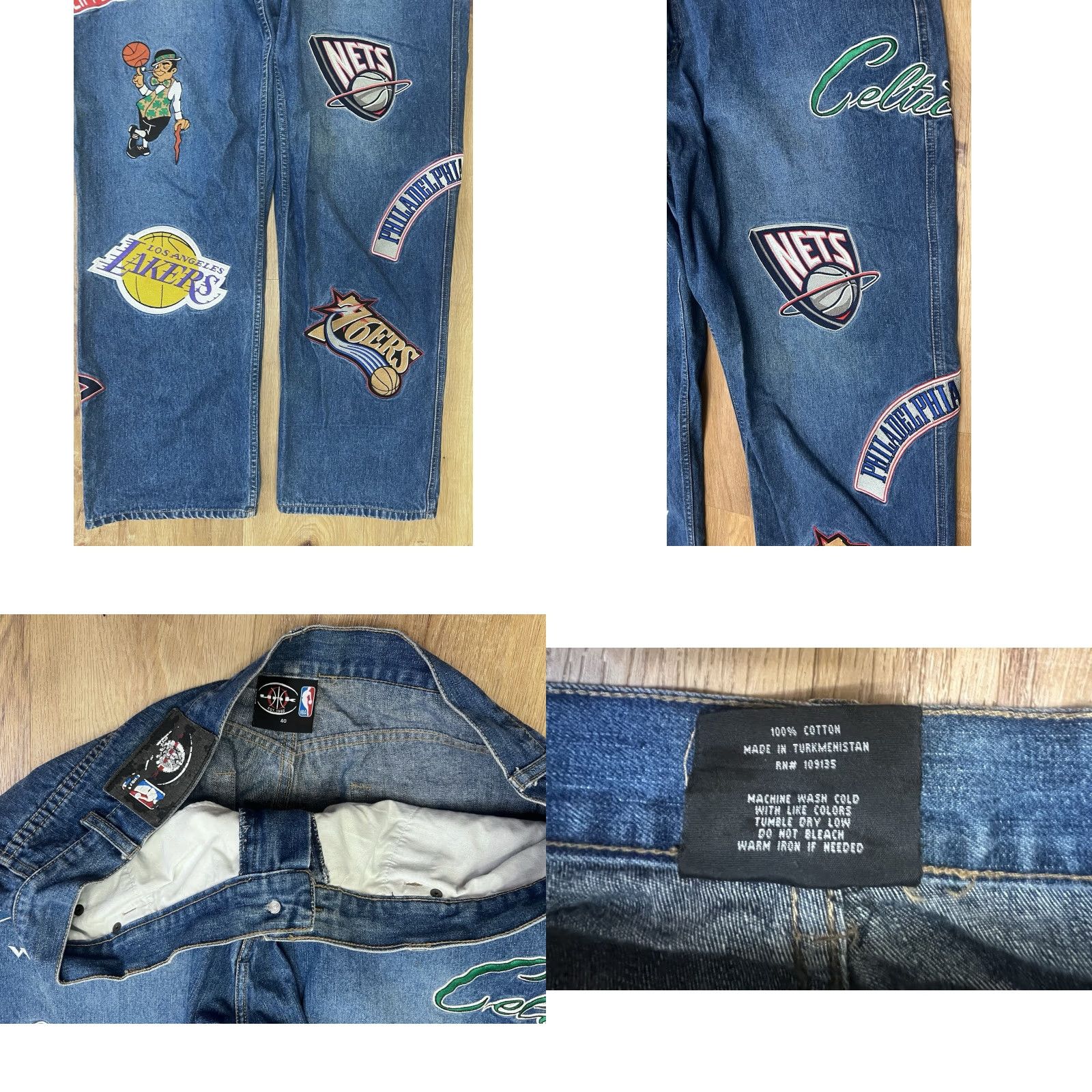 NBA VINTAGE UNK NBA TEAMS JEANS SIZE 40x34 BASKETBALL EMBROIDERED PATCHES BAGGY Y2K Size US 40 / EU 56 - 8 Thumbnail